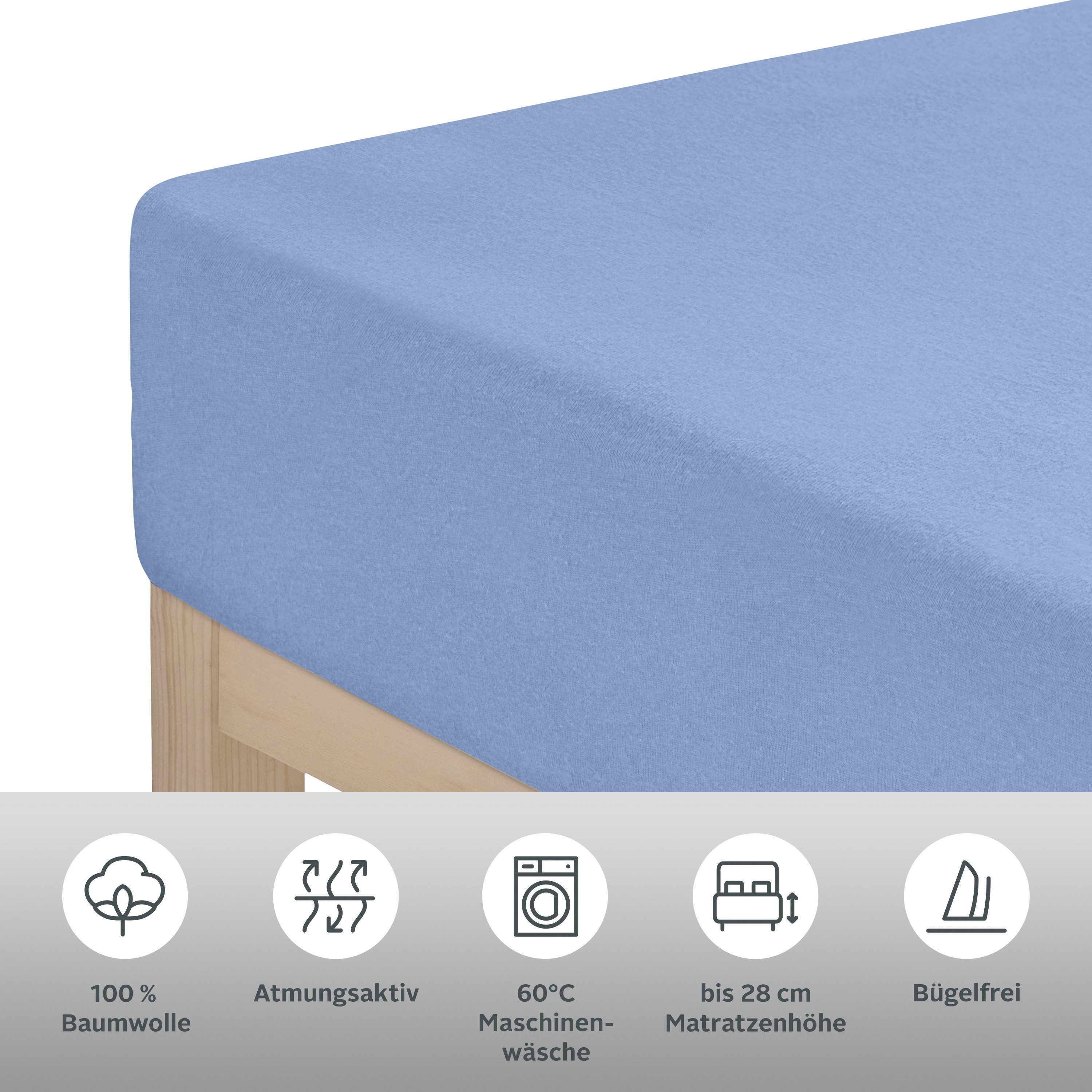 OTTO home Spannbettlaken BLACKBERRY in PREMIUM und BASIC Qualität, 100% Baumwolle, Jersey (160 g/m), Gummizug: rundum, (1 Stück), für hohe Matratzen bis 28 cm,  – Bild 5 von 5