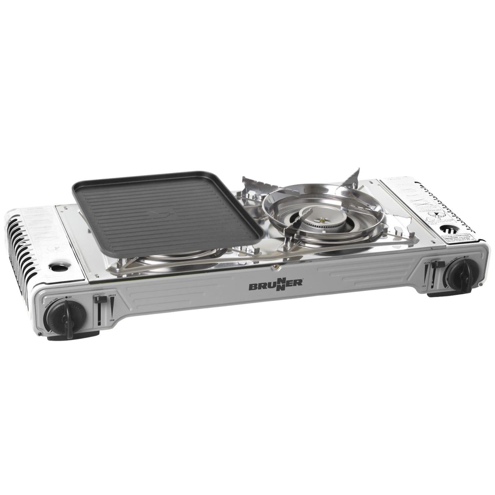 BRUNNER Gaskocher BRUNNER DEVIL DOUBLE GRILL Campingkocher Set Zweiflammig, Vielseitig, (Gaskocher + Grillplatte)