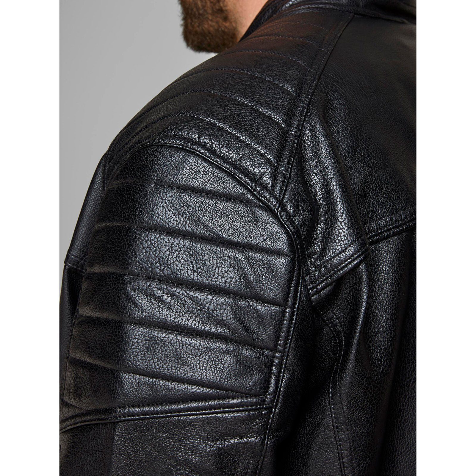 Jack & Jones Lederjacke Jack&Jones XXL Biker-Style Jacke Lederoptik schwarz