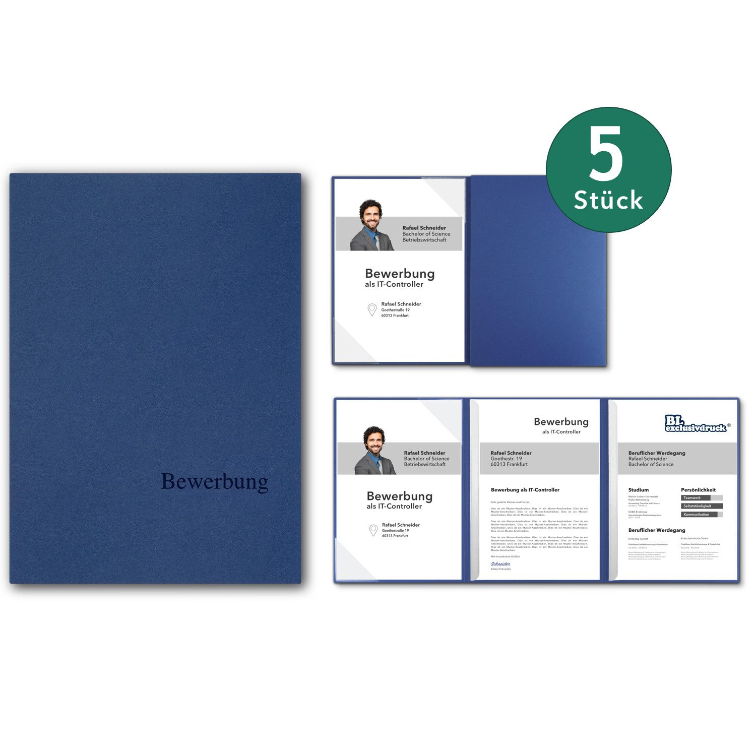 STRATAG Bewerbungsmappe SELECT OPTIMA-plus - 5 Stück 3-teilig mit 2 Klemmschienen (Set, 5-St., Naturkarton - Premium-Qualität mit hochwertiger Prägung Bewerbung), direkt vom Hersteller STRATAG - handgefertigt in Deutschland