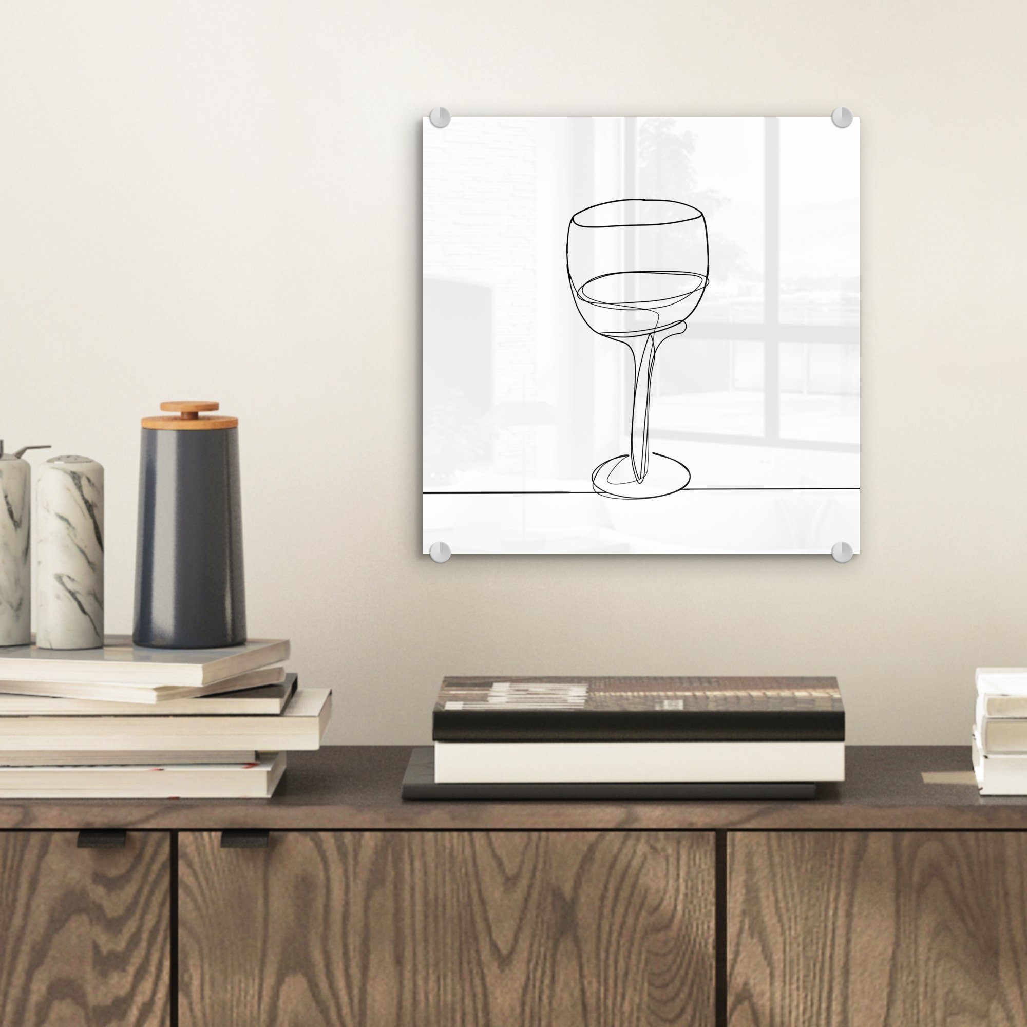 - Wanddekoration - auf - Glas St), Foto auf Weinglases, (1 Wandbild Acrylglasbild Glasbilder Einzeilige MuchoWow Bilder Illustration Glas eines