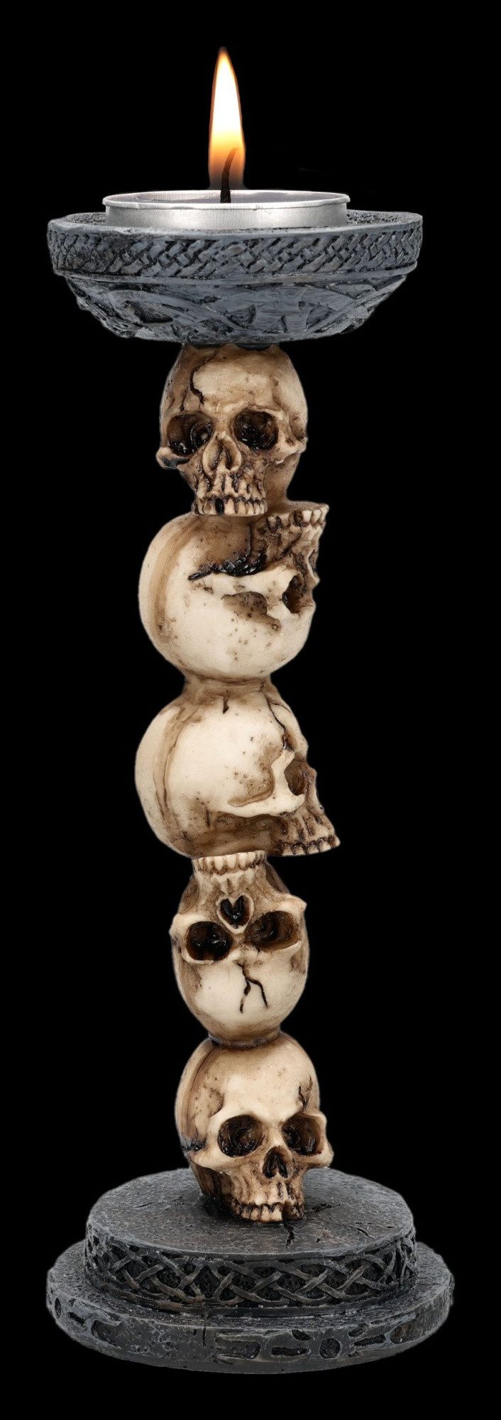 Figuren Shop GmbH Teelichthalter Schädelsäule Teelichthalter – Gothic Totenkopf Deko Horror Figur 18 cm