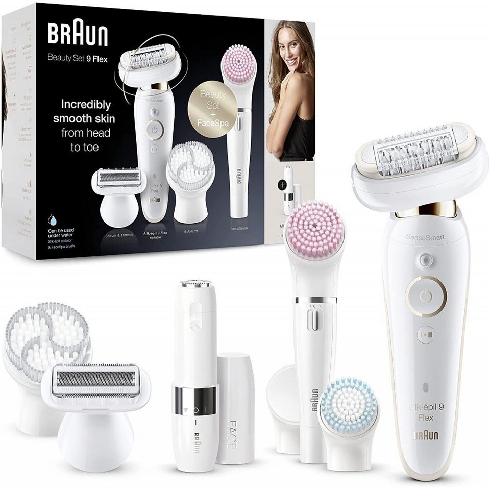 Silk-epil Set Wet 9 Braun weiß, SensoSmart Dry Geschwindigkeitsstufen Beauty 2 Flex Epilierer & Epilierer 9-105