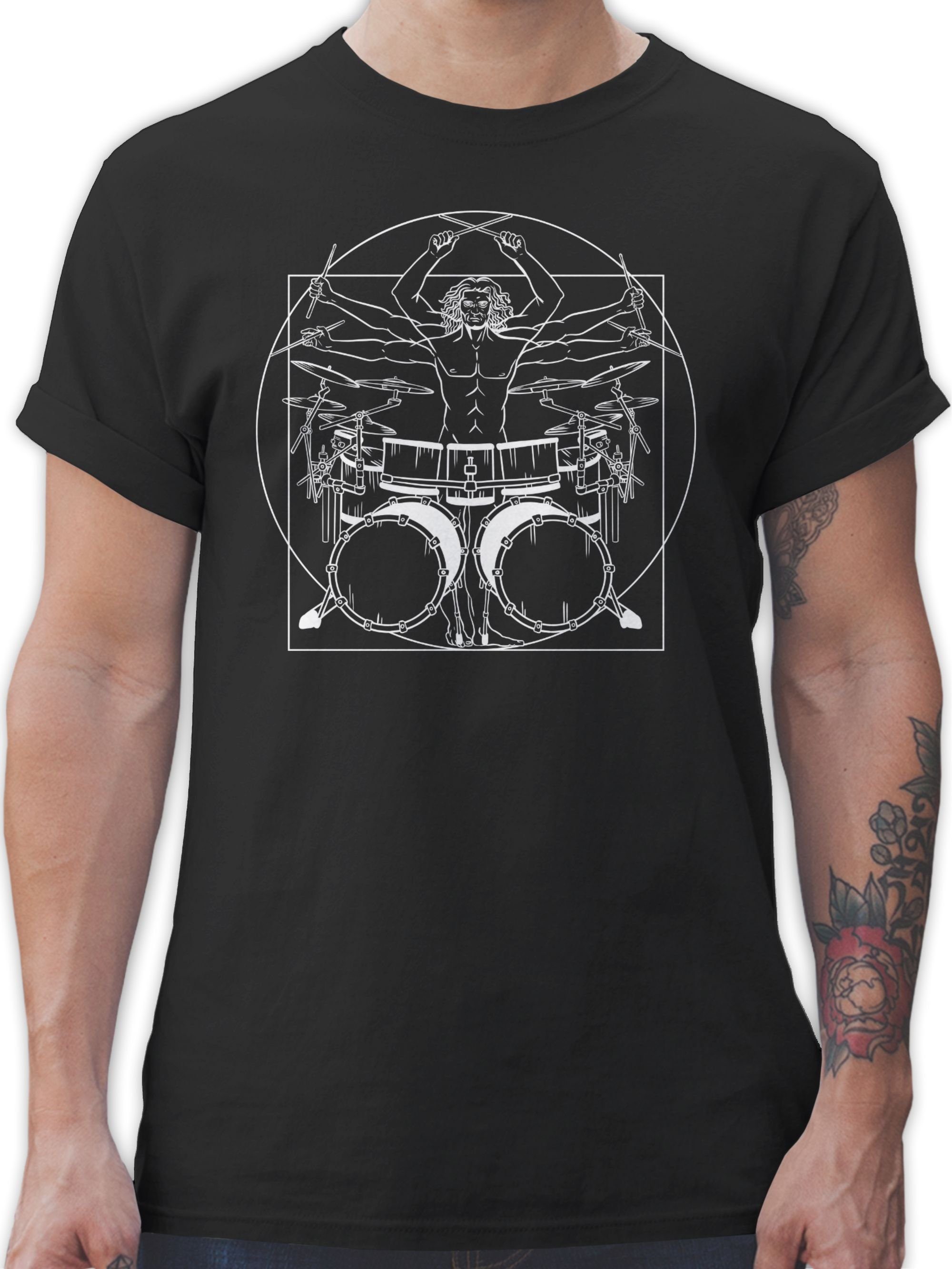 Shirtracer T-Shirt Schlagzeuger Drummer Geschenk Schlagzeug Musik Instrument Zubehör 01 Schwarz