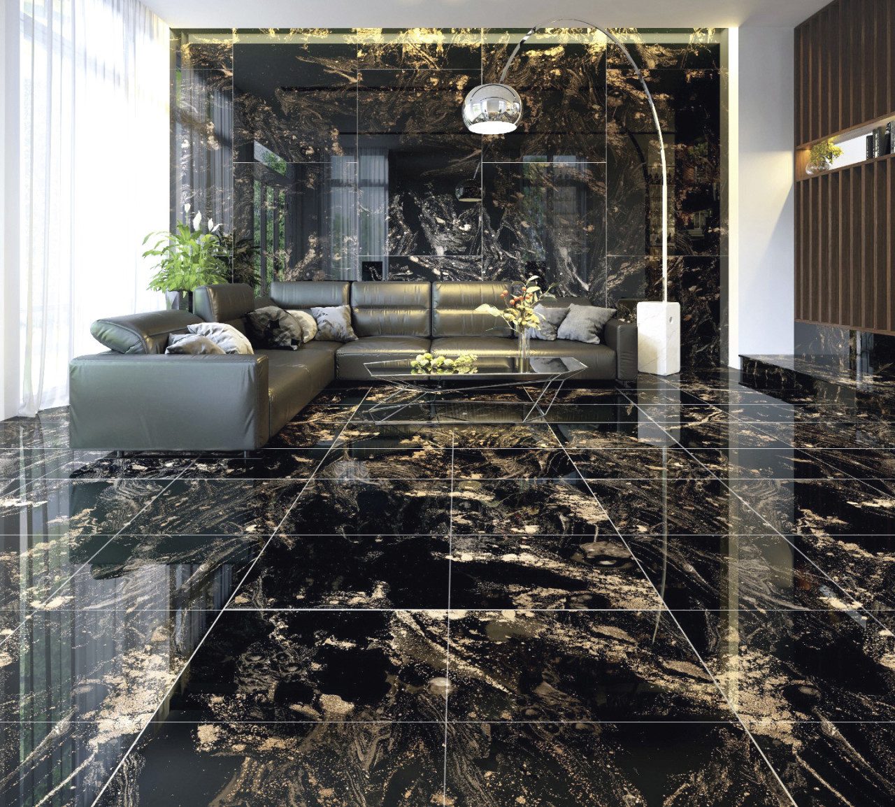 Vabene Wandfliese Bodenfliese Feinsteinzeug Opium 60 x 60 cm Gold, Feinsteinzeug, Gold Schwarz