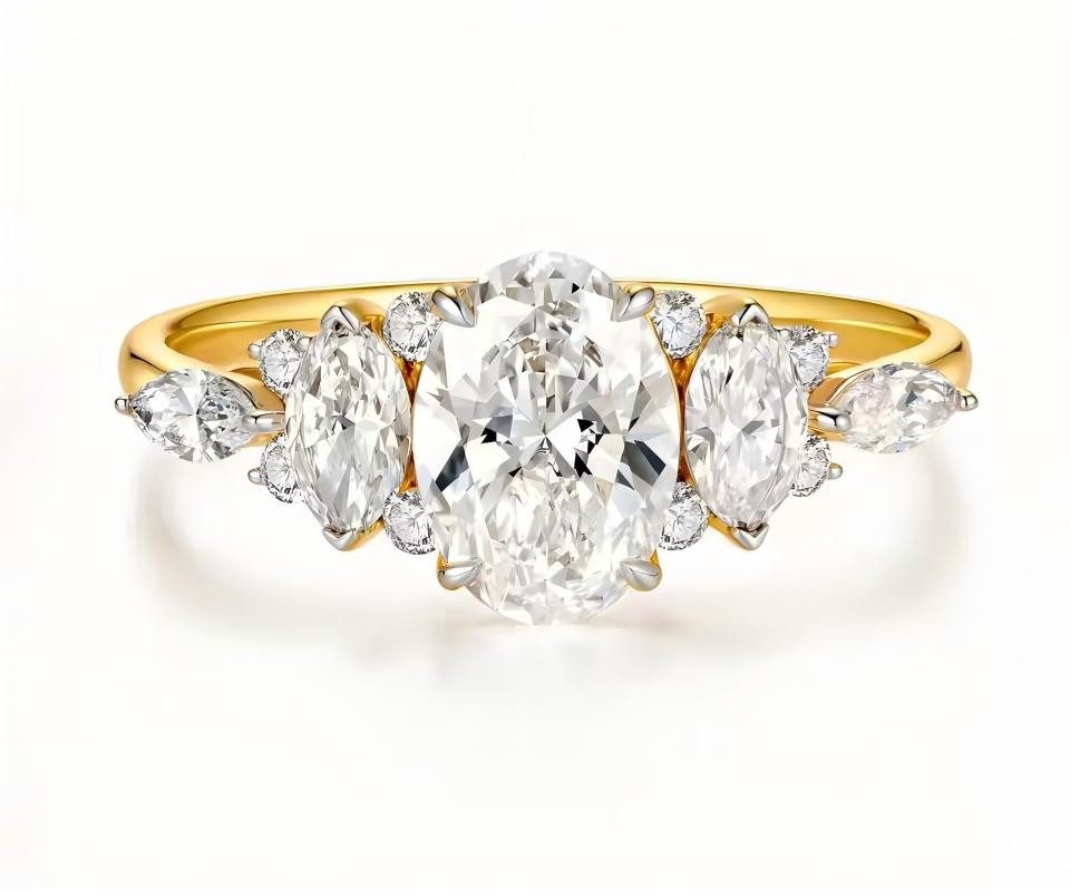 Jumpeak Diamantring Labor-Diamant Ring,Oval Cut,1.5ct,D,VS1,Verlobungsring,Jahrestag Ring, 14K Gold,Frauen Schmuck,Geschenk,Luxuriöser Ring,Classic Design