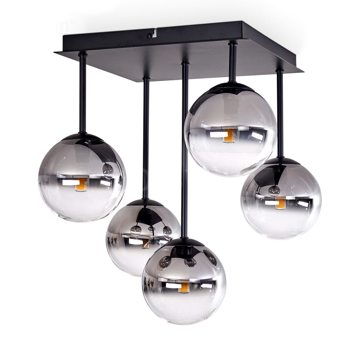 hofstein Deckenleuchte Deckenlampe aus Metall/Glas in Schwarz/Rauchfarben/Klar, ohne Leuchtmittel, Leuchte im Retro-Design aus Glas, 5 x G9 LED, ohne Leuchtmittel