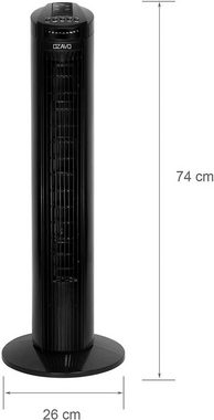 OZAVO Turmventilator OZ200, Standventilator Fernbedienung 75cm Säulenventilator Timer