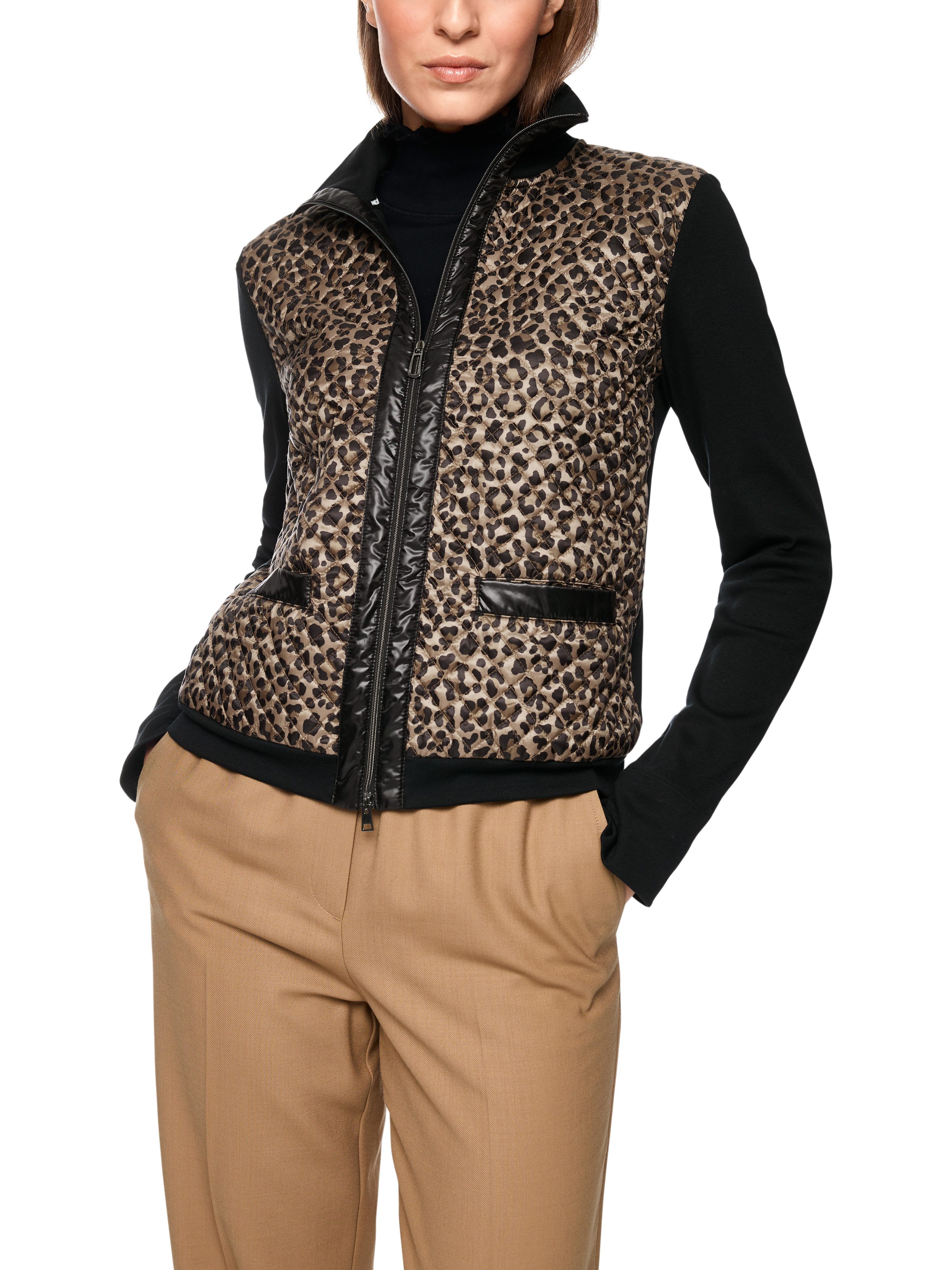 Marc Cain Kurzjacke Doggy Dogs Premium Damenmode mit Leoprint, 2-Wege-Reißverschluss, Stehkragen, körpernah