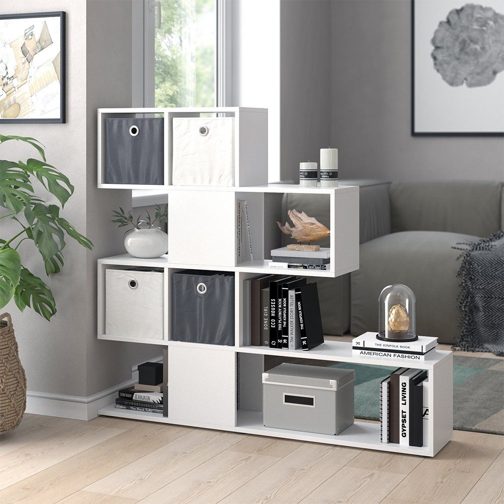 Vicco Raumteiler Hylda, Weiß, 124.4 x 113 cm mit 4 Faltboxen günstig online kaufen