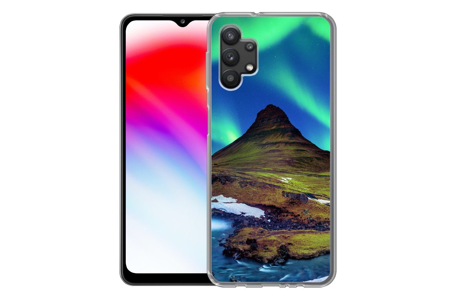 MuchoWow Handyhülle für Samsung Galaxy A32 5G Nordlicht - Sternenhimmel - Island - Berg -, Smartphone-Bumper, Print, Handy Schutzhülle Dünn