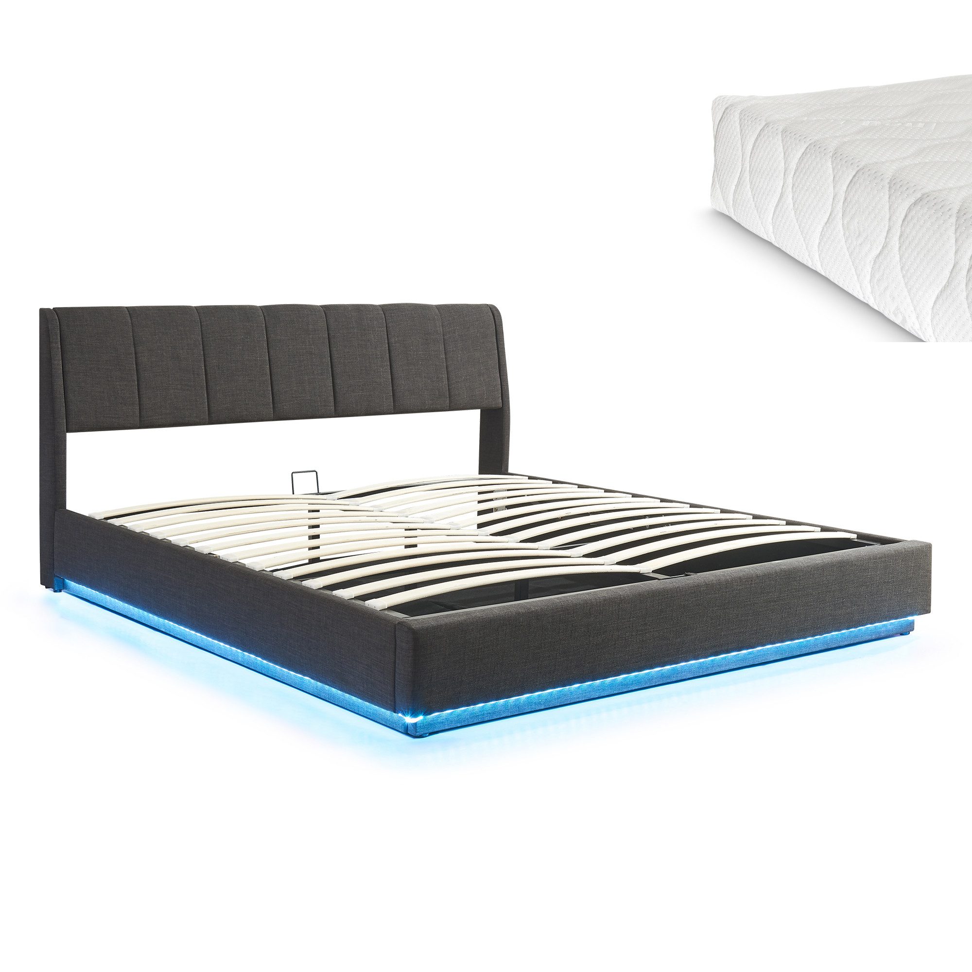 en.casa Polsterbett, mit Matratze »Tröstiar« mit LED-Beleuchtung 180x200 cm günstig online kaufen