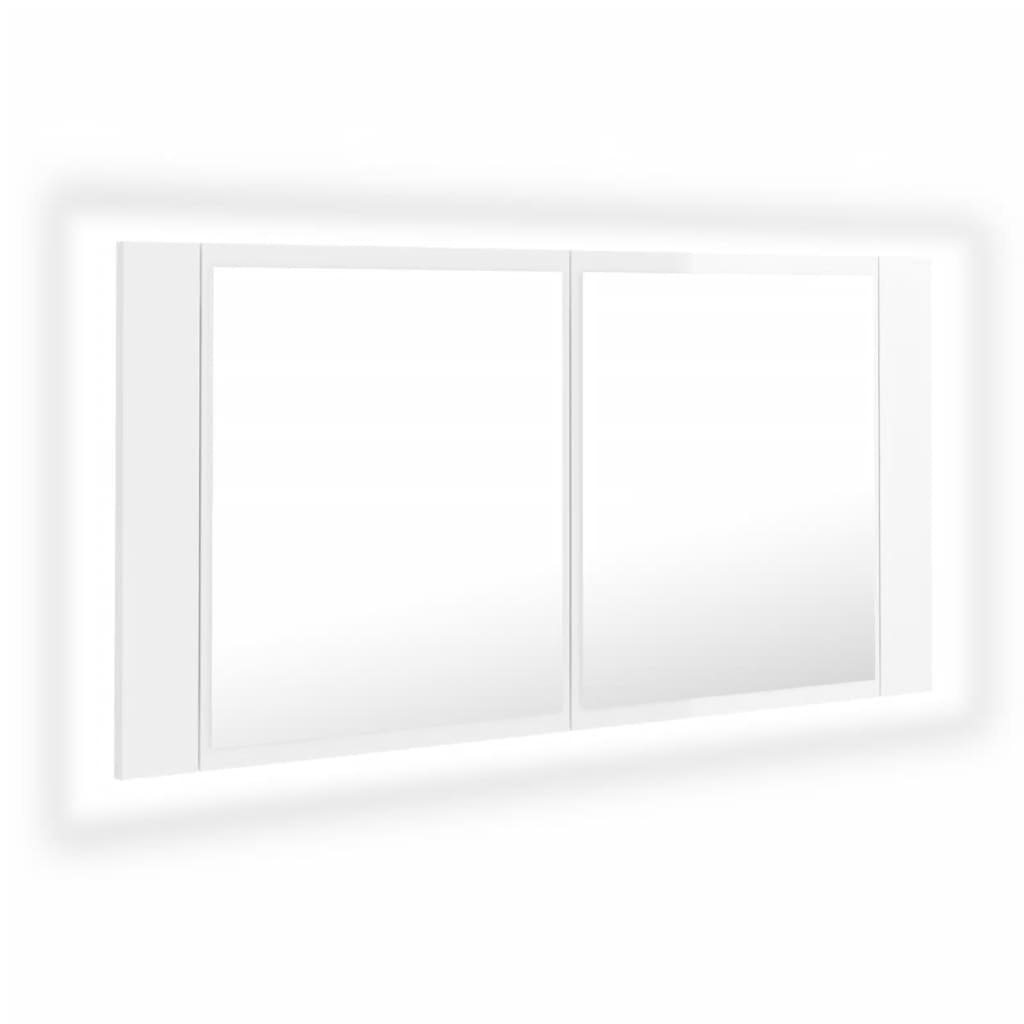 vidaXL Badezimmerspiegelschrank LED-Bad-Spiegelschrank Hochglanz-Weiß 90x12x45 cm Acryl
