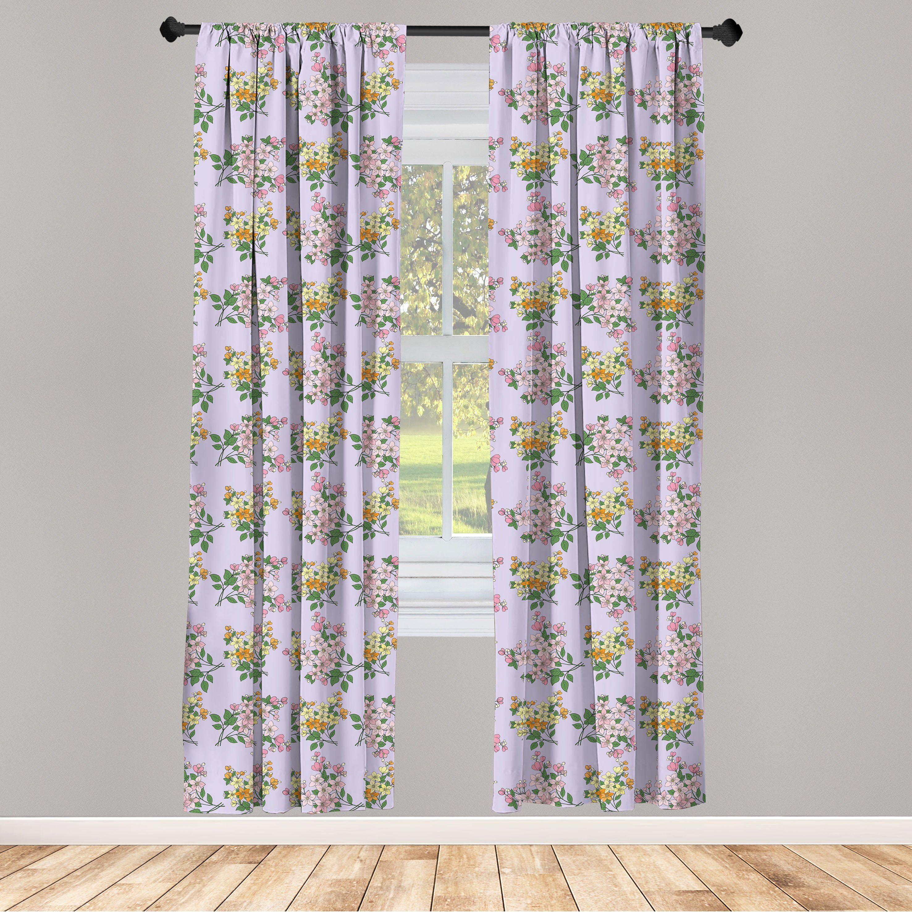 Gardine Vorhang für Wohnzimmer Schlafzimmer Dekor, Abakuhaus, Microfaser, Blumen Blumenstrauß der Blumen Stil