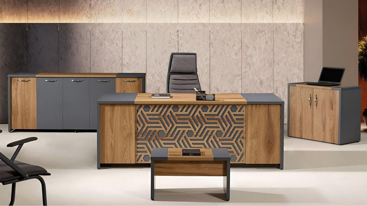 Büromöbel-Set Büromöbel-Set in Braun mit geräumigem Schreibtisch aus Holz