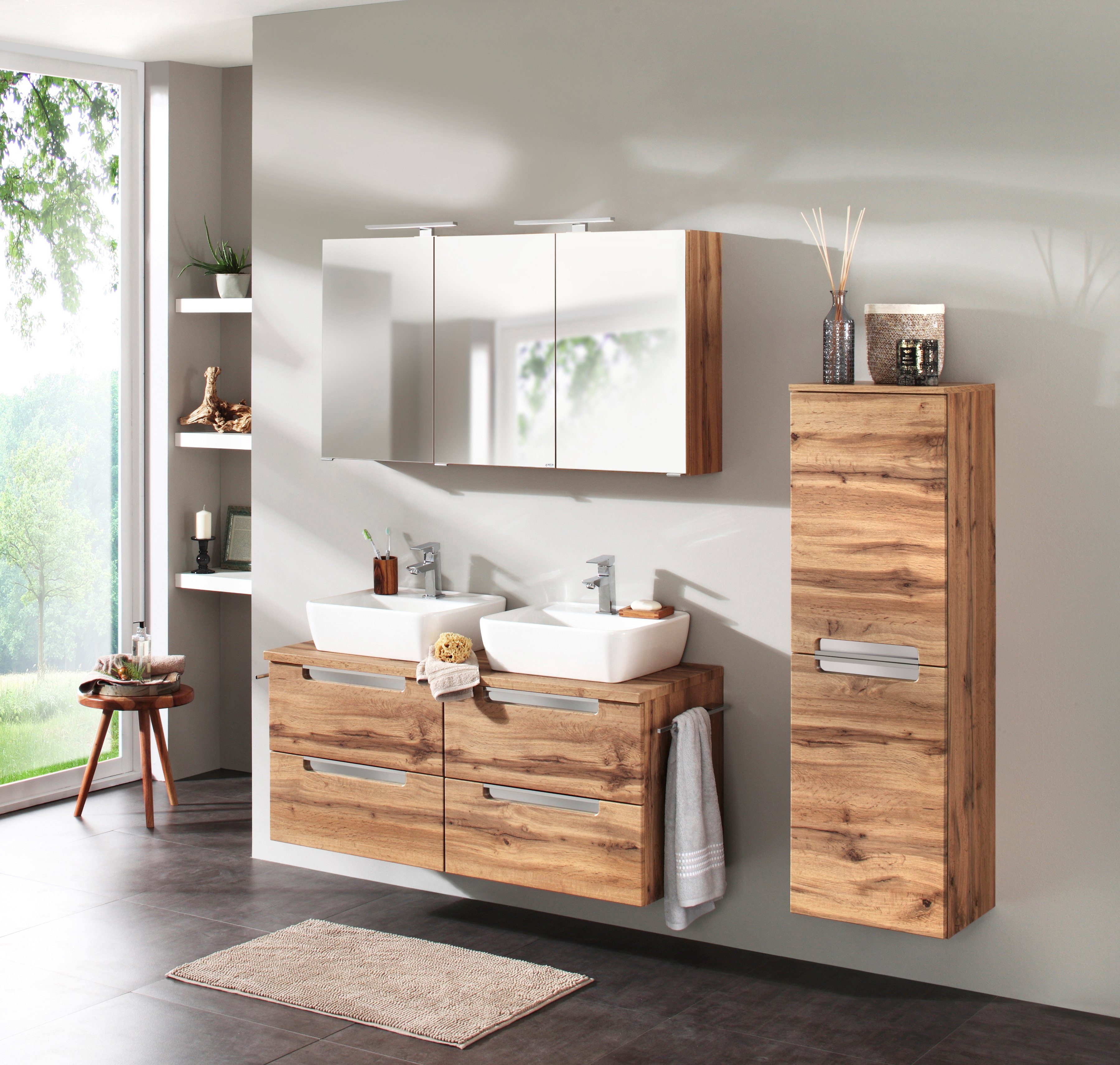 Breite Softclose-Funktion Malibu cm, MÖBEL mit HELD und 120 Spiegelschrank vintage_eiche Spiegeltüren