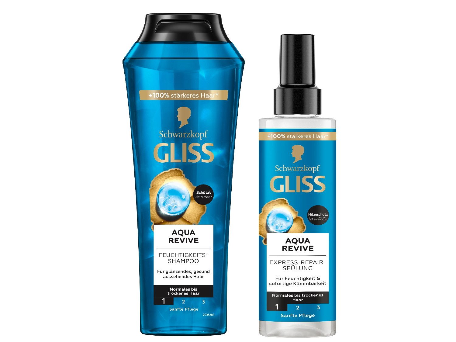 Gliss Haarshampoo Aqua Revive 250ml & Express-Repair-Spülung 200ml, 2-tlg., Feuchtigkeitsshampoo, Sprüh-Spülung, Hitzeschutz