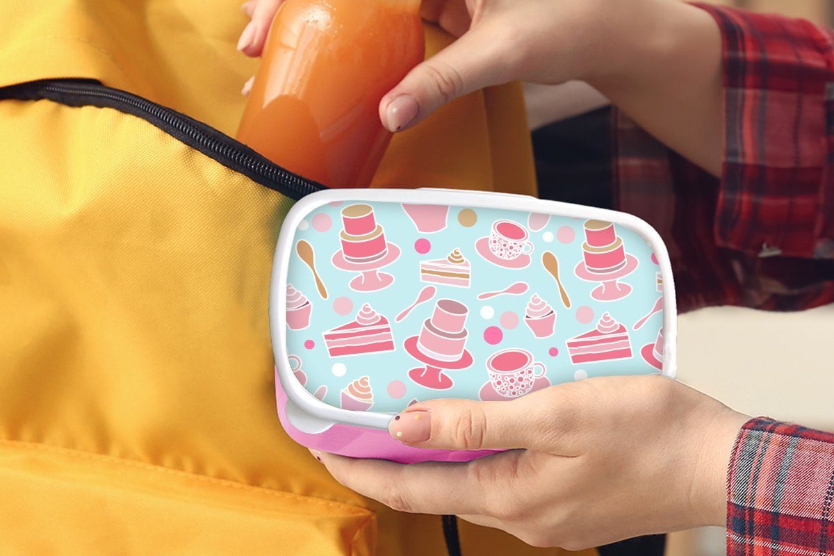 Lunchbox für - Brotbox Brotdose Torte (2-tlg), Design, Kunststoff, Kunststoff - Mädchen, Erwachsene, MuchoWow Tee - Rosa Kinder, Snackbox, - Cupcake