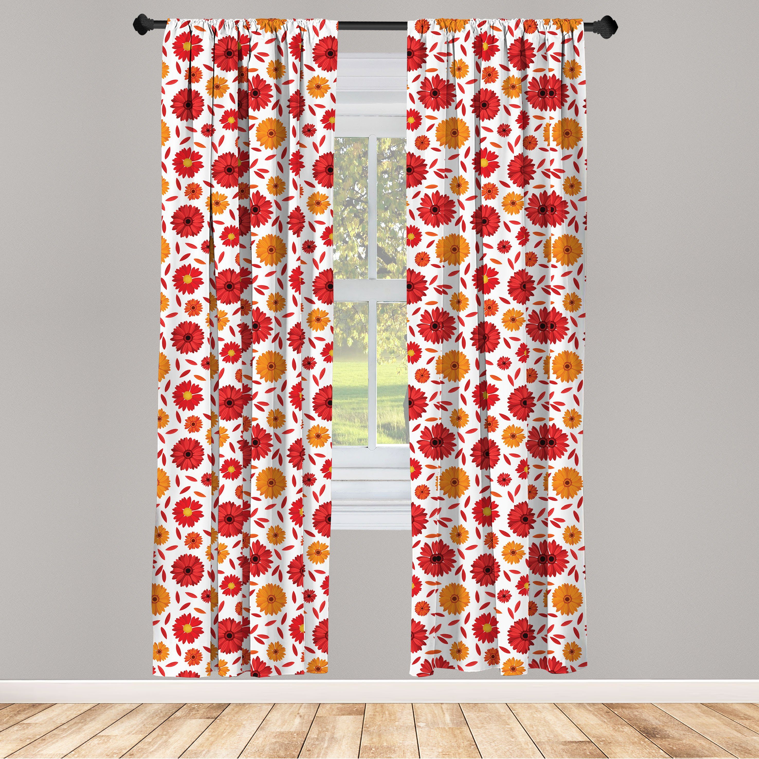 Gardine Vorhang für Wohnzimmer Schlafzimmer Dekor, Abakuhaus, Microfaser, Gerber Daisy Warm Farbige Blütenblätter