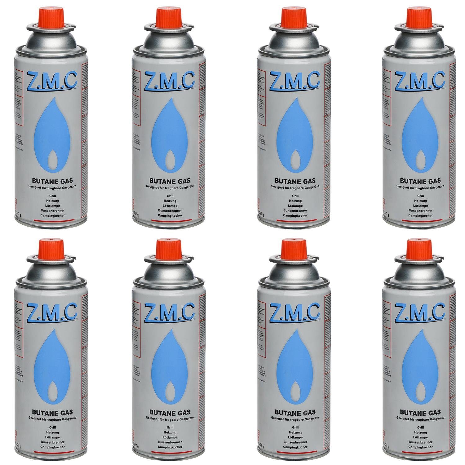 ZMC Gaskartusche Butan Gas Kartusche 227g Butangas Gaskartusche Silber, Zubehör für Gaskocher Campingkocher Brenner Gasheizung Gasbrenner, 8 St., MSF-1a Gaskartuschen Campinggas Bunsenbrenner Campingkocher