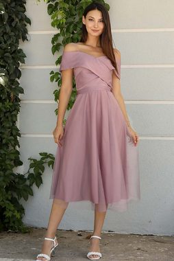 Modabout Abendkleid Damen Midikleid Sommerkleid mit Schulterfrei - NELB0553D8787GÜL (1-tlg)