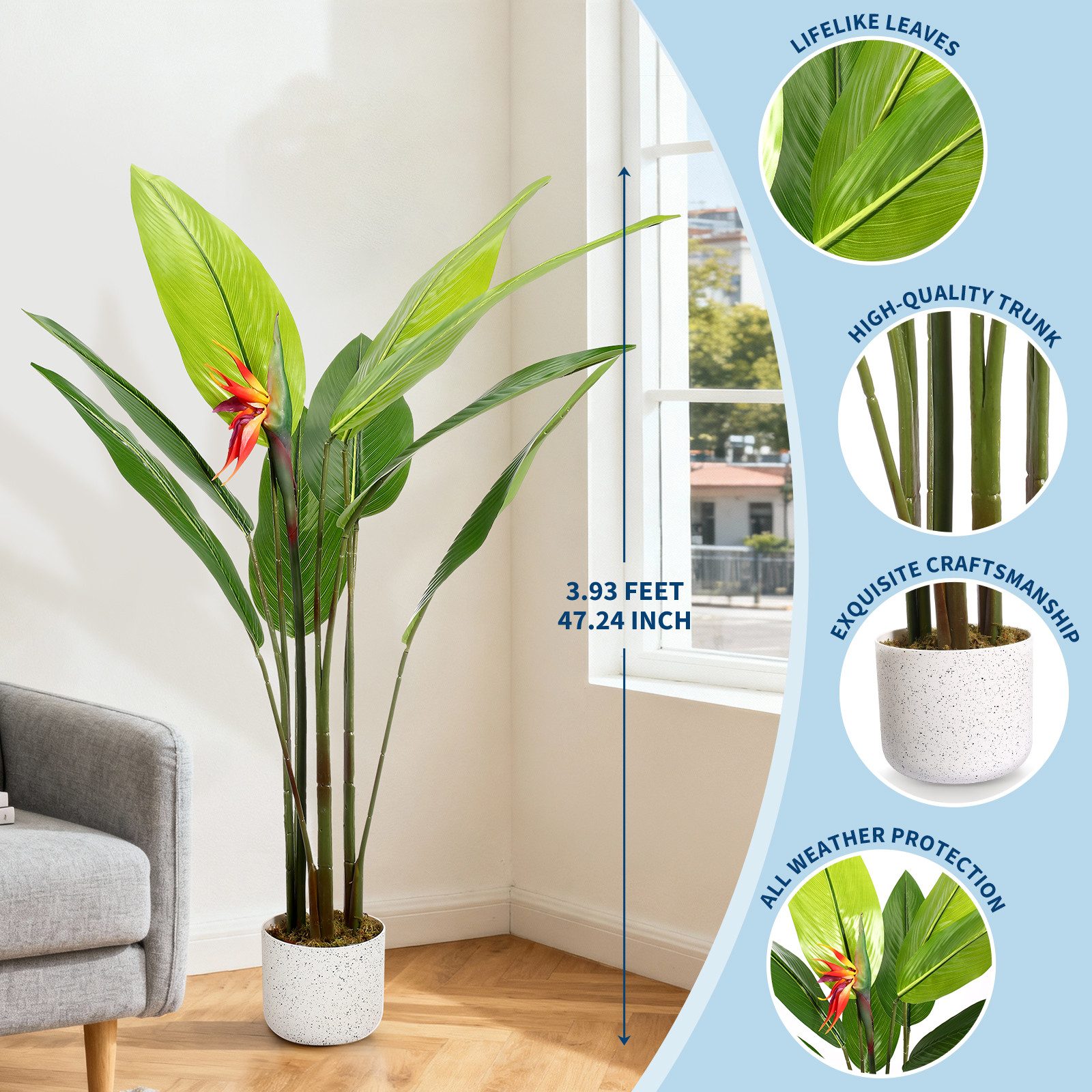 Kunstpflanze Künstliche Paradiesvogel Pflanze mit Topf Groß Kunstpalme für günstig online kaufen