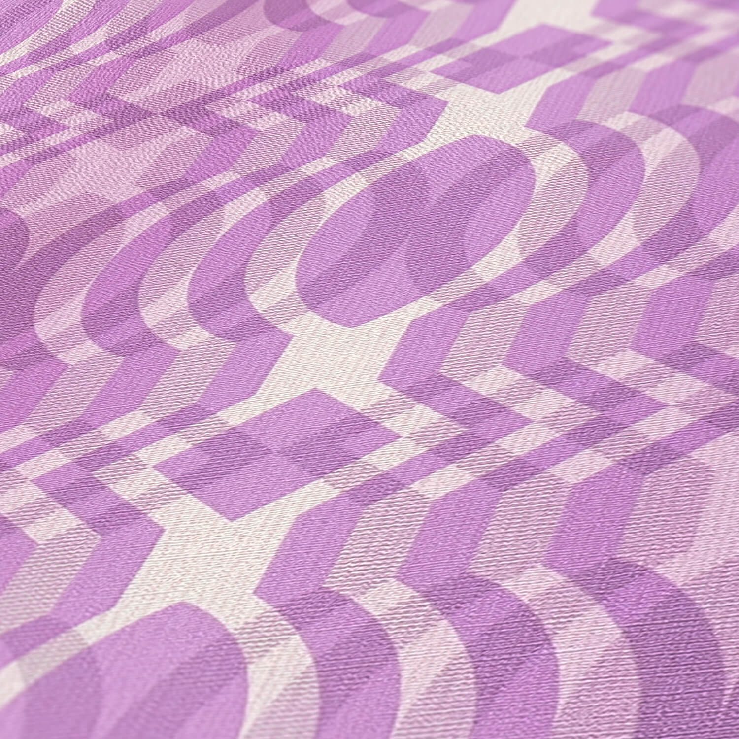 Profhome Vliestapete 395343-GU Retro Tapete grafisch matt lila violett creme-weiß, geprägt, (1 Rolle, 4,51 qm), heißgeprägte Vliestapete, flieder