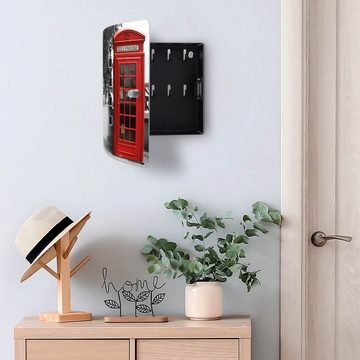 banjado Schlüsselkasten Edelstahl London Red Telephone (verstellbarer Magnetverschluss, mit 10 Haken), 24 x 21,5 x 7 cm