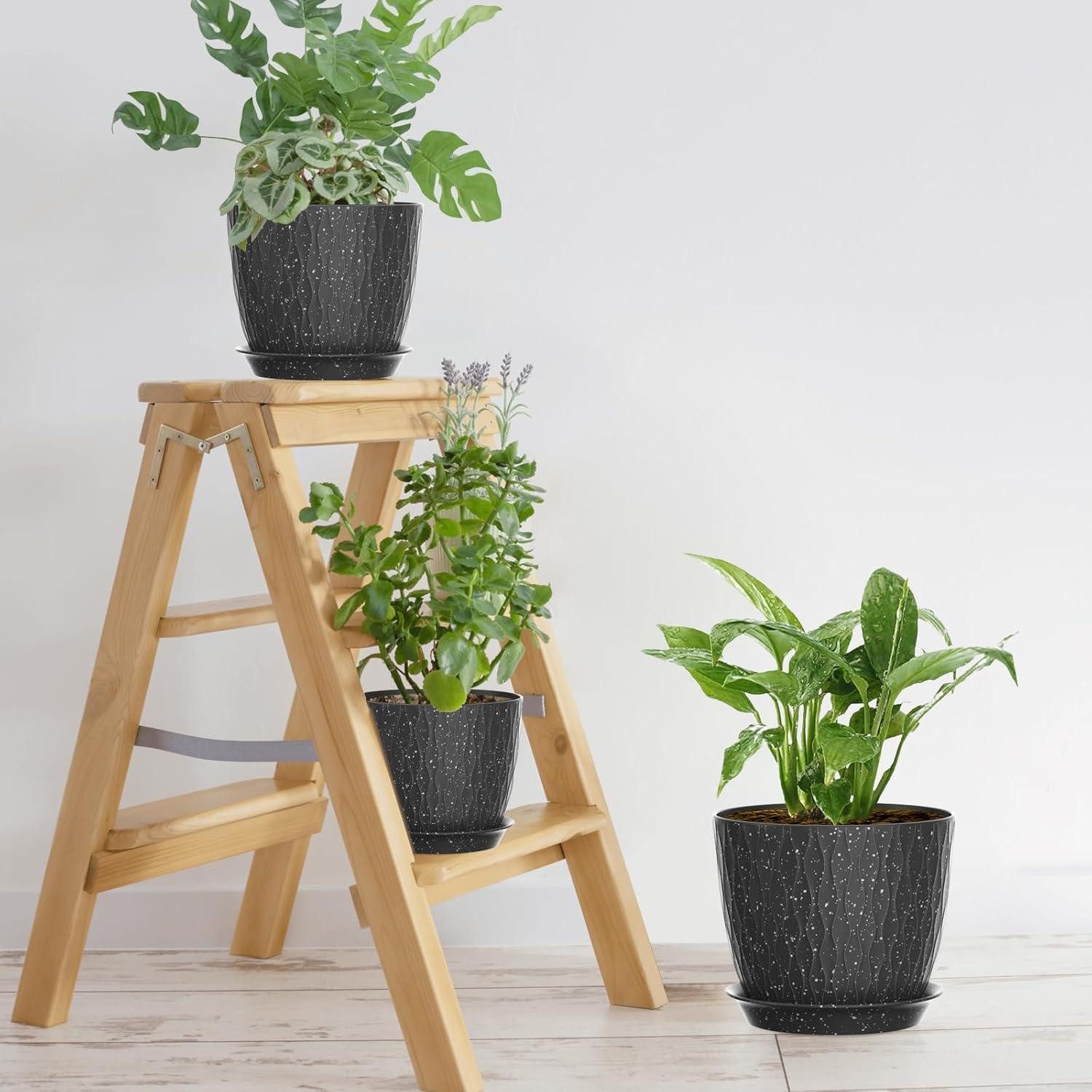LuxusKollektion Blumentopf Blumentopf 3er 20.3 17.8 15.2cm Schwarz mit Weißen Punkten