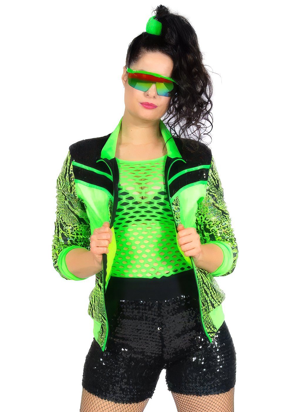 Metamorph Kostüm 80er Trainingsjacke neongrün, In den wilden 80ern war die Welt noch glitzernd und giftgrün!