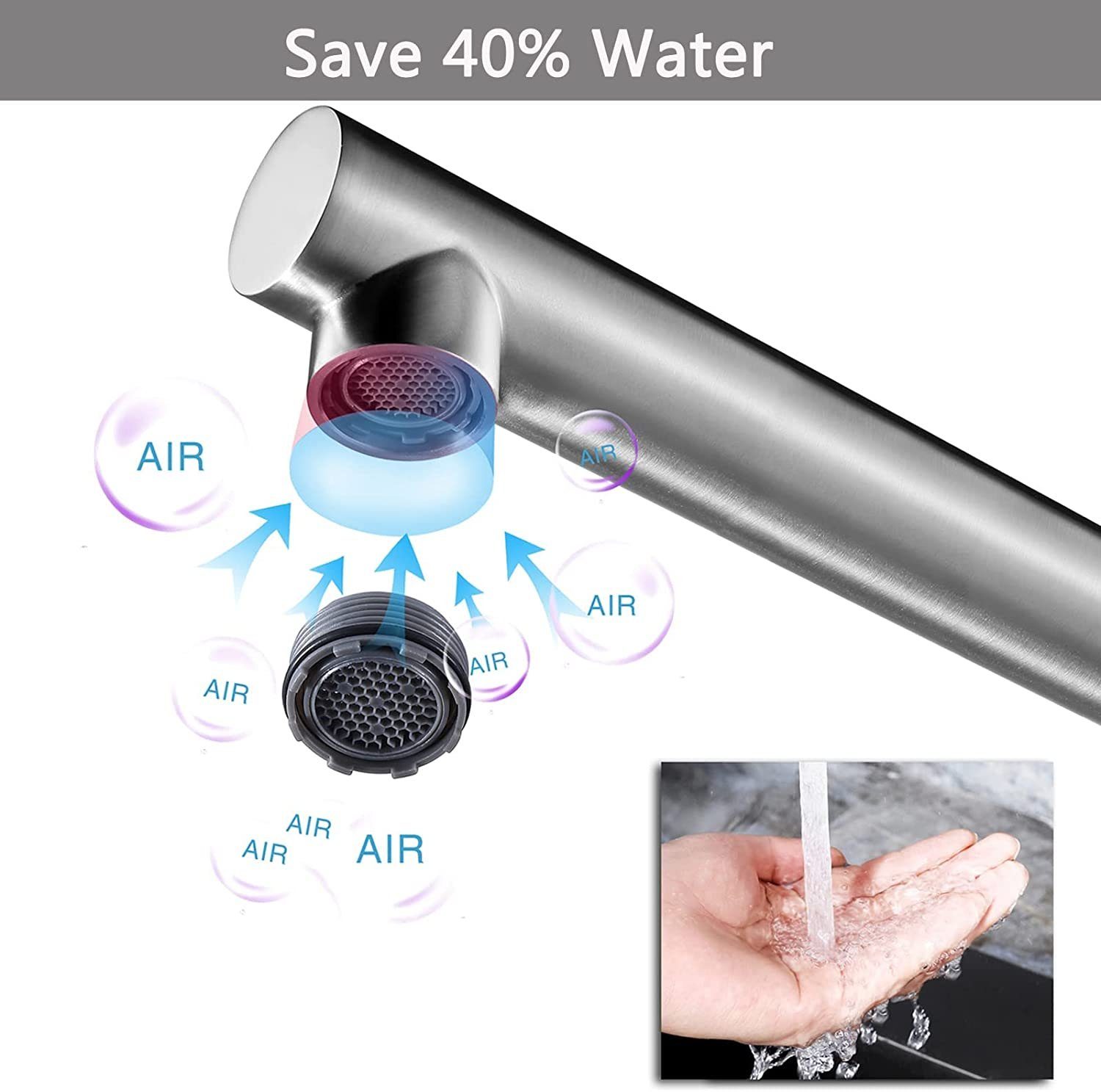 Silber Wasserhahn Basic/Ausziehbar Edelstahl Küchenarmatur 360° Drehbar CECIPA Küchenarmatur