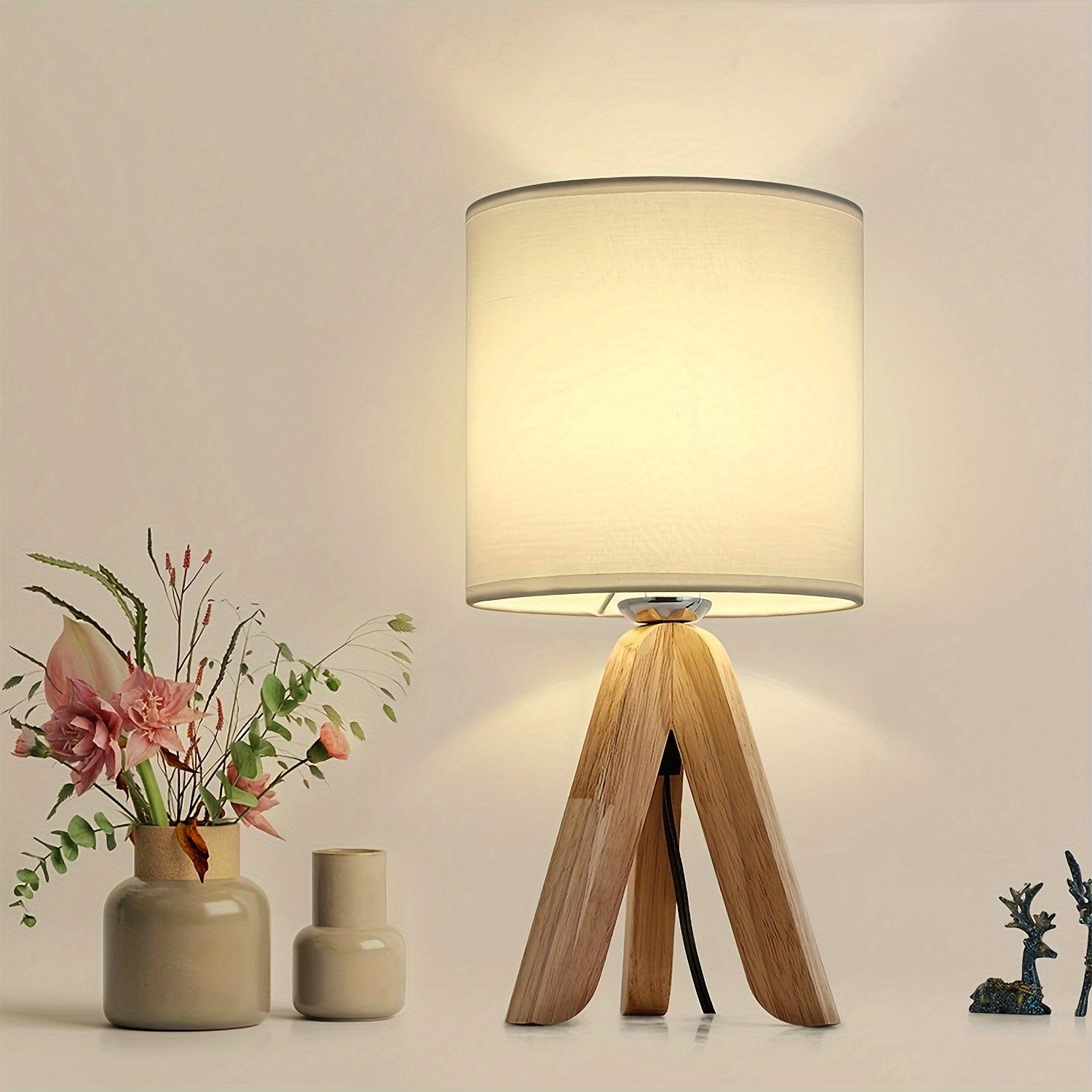 JDONG Nachttischlampe aus Holz, Stativ Tischlampe günstig online kaufen