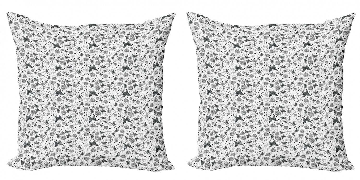 Kissenbezüge Modern Accent Doppelseitiger Digitaldruck, Abakuhaus (2 Stück), Schwarz und weiß Abstrakte Flora