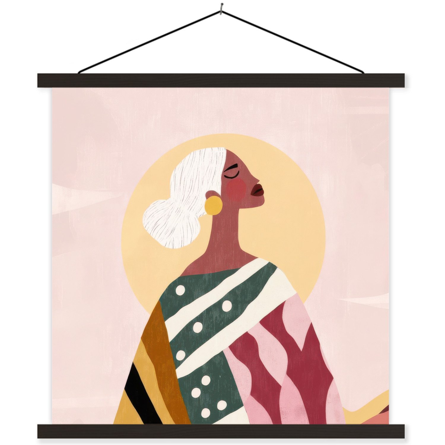 MuchoWow Poster Frau - Sonne - Bunt, (1 St), Magnetische Posterleiste, Holzleisten, Textilposter, 40x40 cm