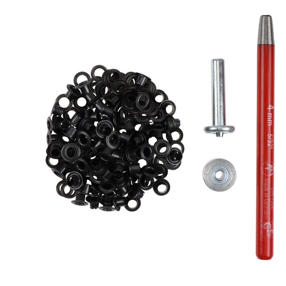 Langlauf Schuhbedarf Öse Großpackung Ösen 100 Stück 4mm brüniert - Werkzeug + Locheisen