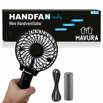 MAVURA Handventilator HANDFAN Mini Handventilator tragbarer faltbarer USB Lüfter, Akku aufladbar Ventilator Hand Ventilator Stand 3 Stufen