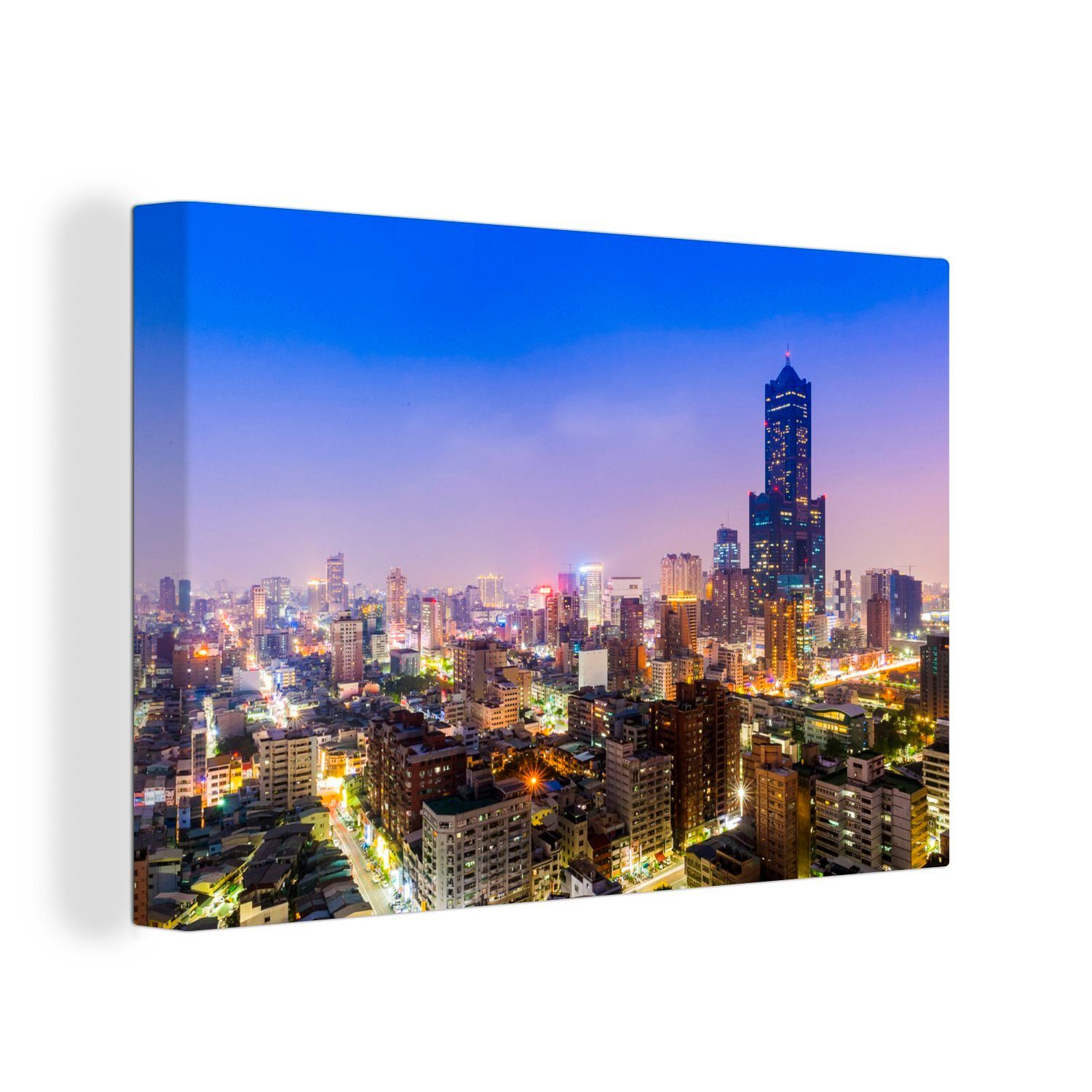 OneMillionCanvasses® Leinwandbild Taiwans Kaohsiung in Asien bei Nacht, (1 St), Wandbild Leinwandbilder, Aufhängefertig, Wanddeko, 30x20 cm