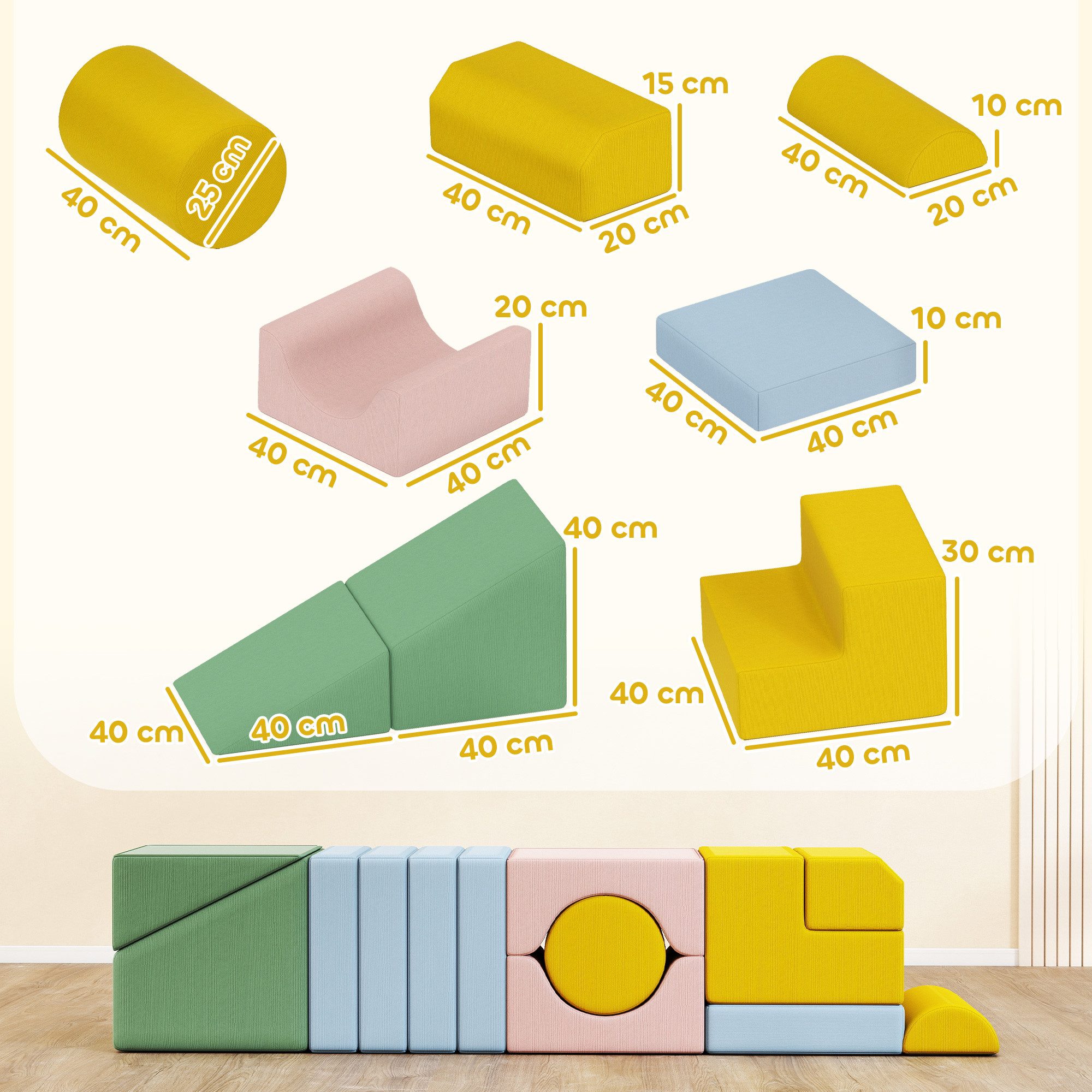 AIYAPLAY Softbausteine Kinder Bausteinset mit Cord-Optik Schaumstoff Spielbausteine, (Kletter- und Spielset, 12 St., Schaumstoffbausteine), Klettern Großbaustei – Bild 3 von 5