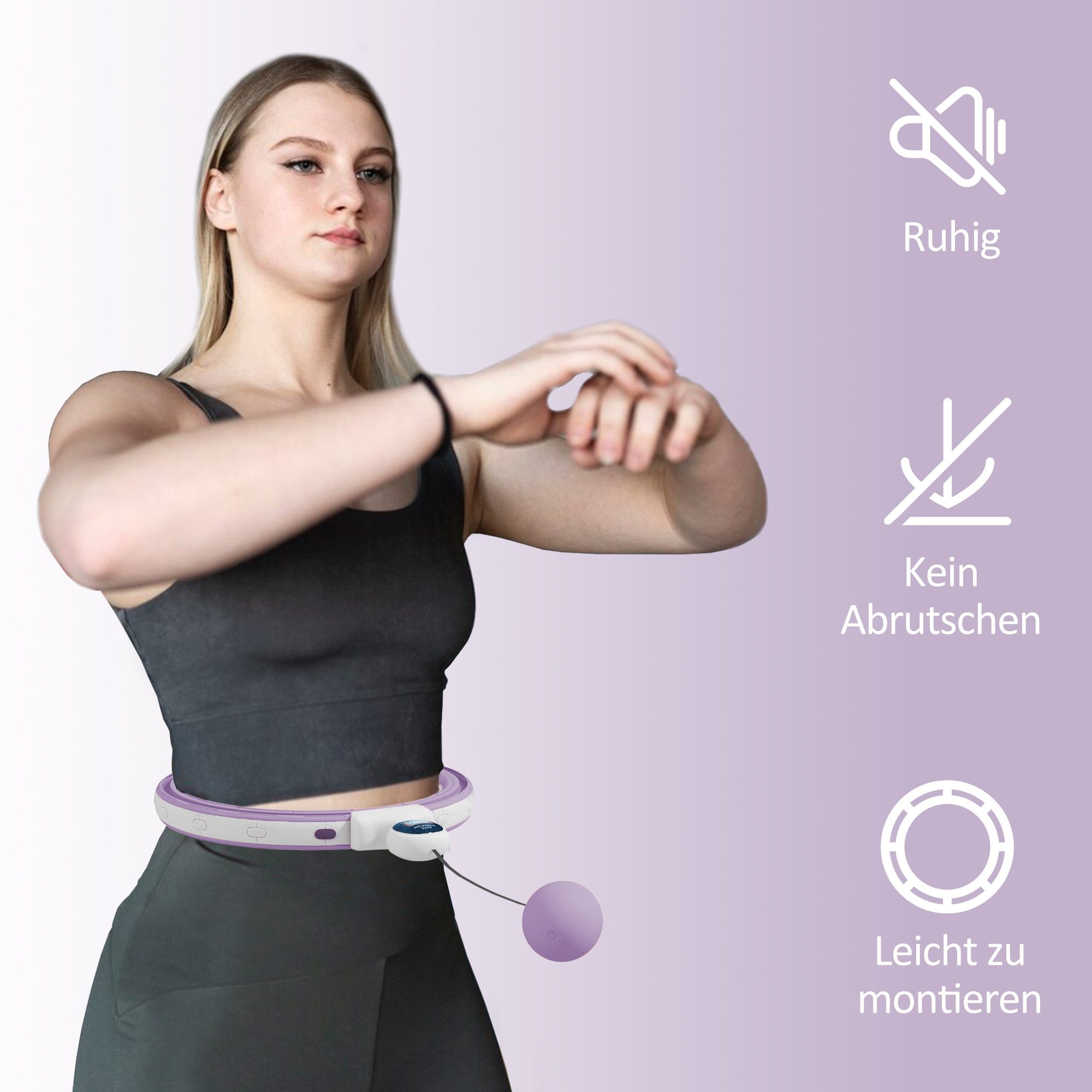 SPORTNOW Hula-Hoop-Reifen mit Gewicht Kugel, Zähler, 16 Knoten (76-113cm) (einstellbar Fitness leise Abnehmen Ausrüstung, 1-tlg., Fitnessgerät), für Gewichtsverlust, Fitness Violett