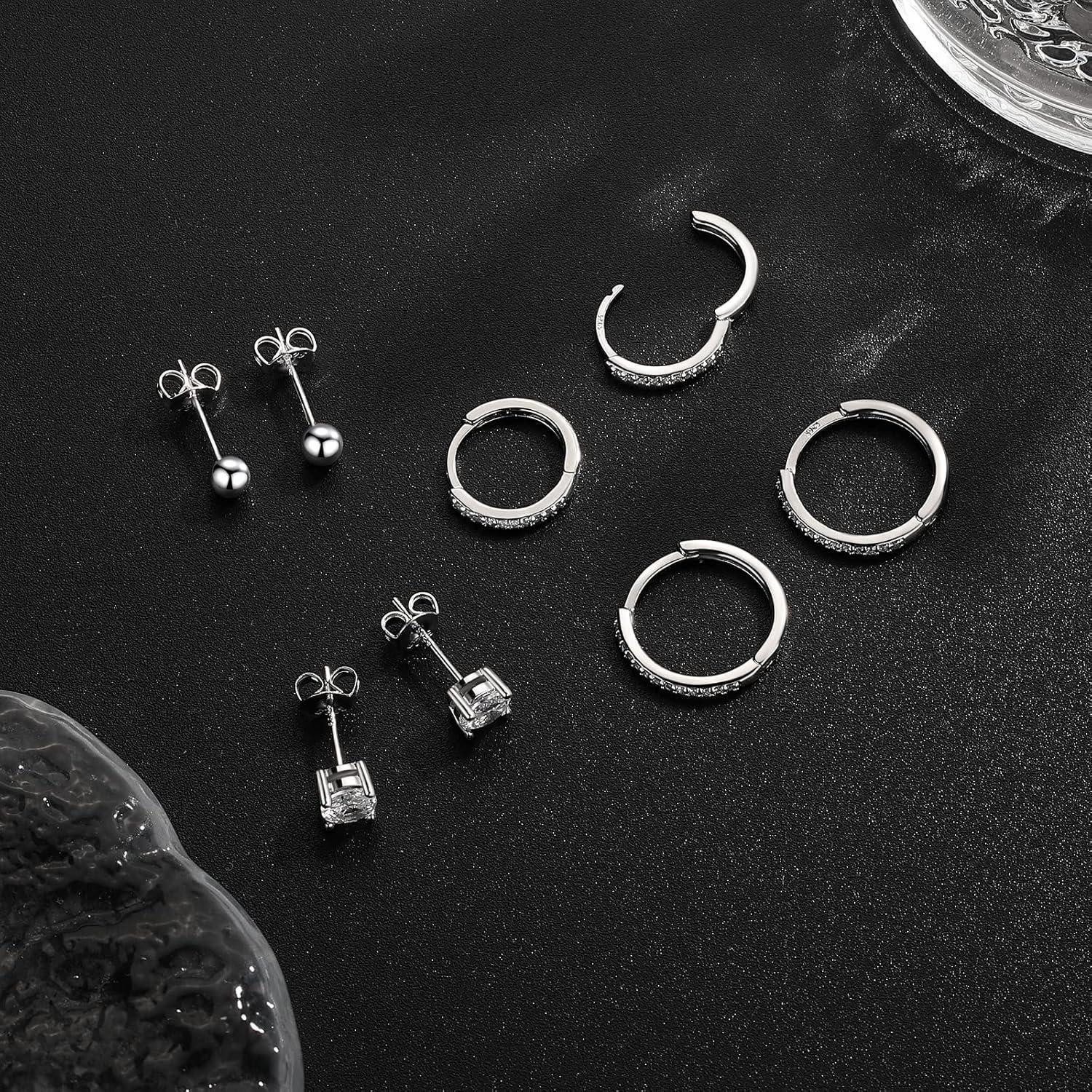 LuxusKollektion Ohrring-Set 4 Paar Ohrstecker Silber 925 Set Damen Creolen 4/5/10/12mm Zirkonia – Bild 4 von 5