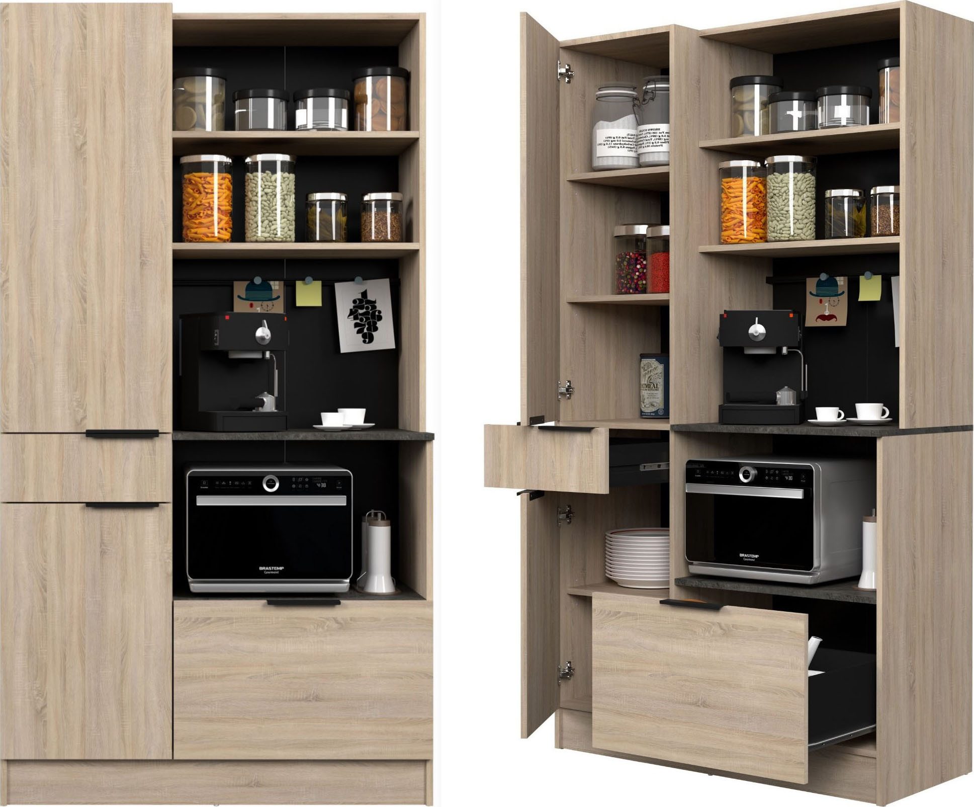Parisot Buffet Fumay 11, Geschirrschrank, besonders viel Stauraum (1-St., B/H/T ca. 100x186x45cm) ideal für kleine Küchen, ohne Elektrogeräte