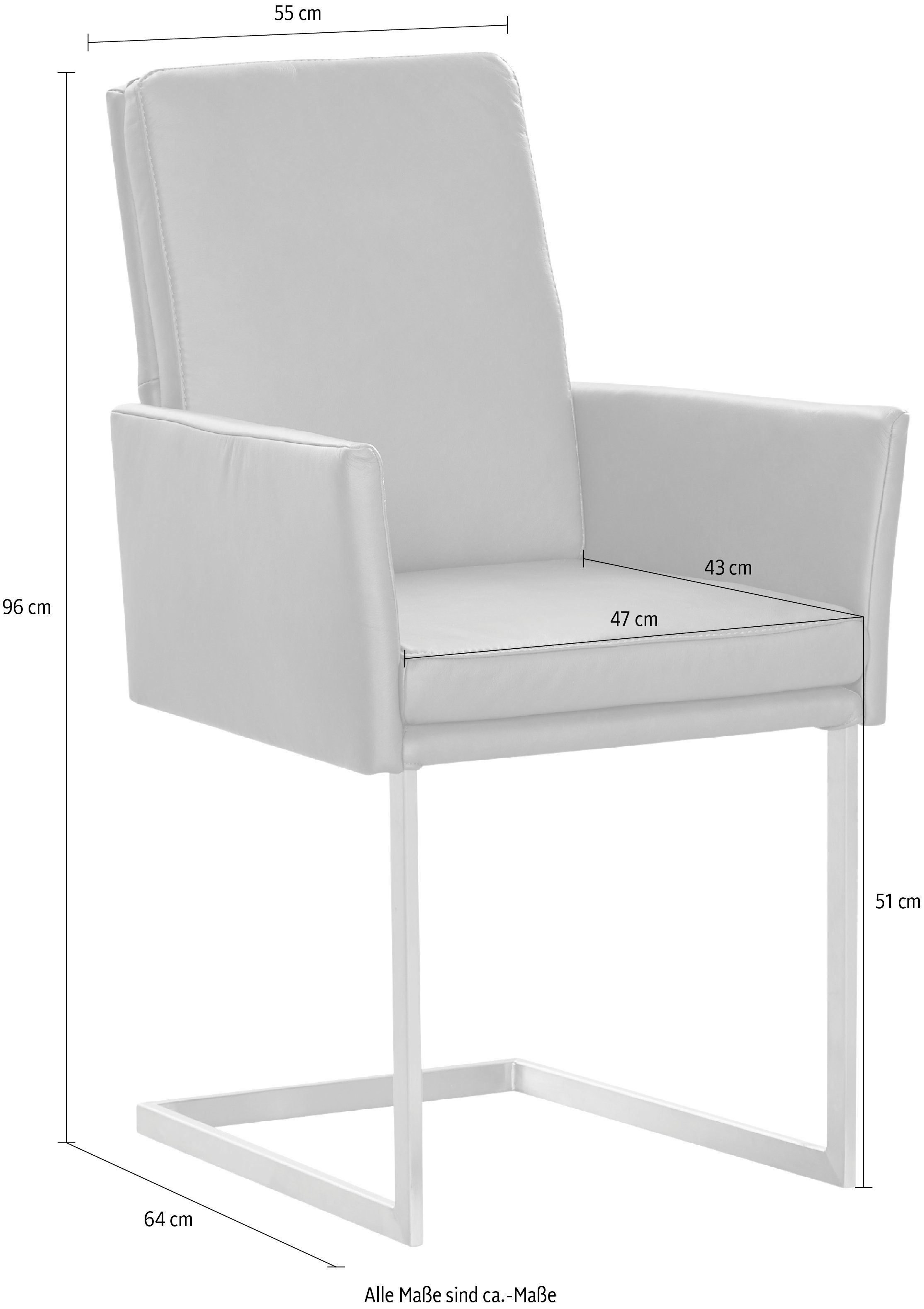 K+W Komfort & Wohnen Armlehnstuhl, Edelstahloptik in Hochkantrohr, oder Untergestell schwarz stabiles