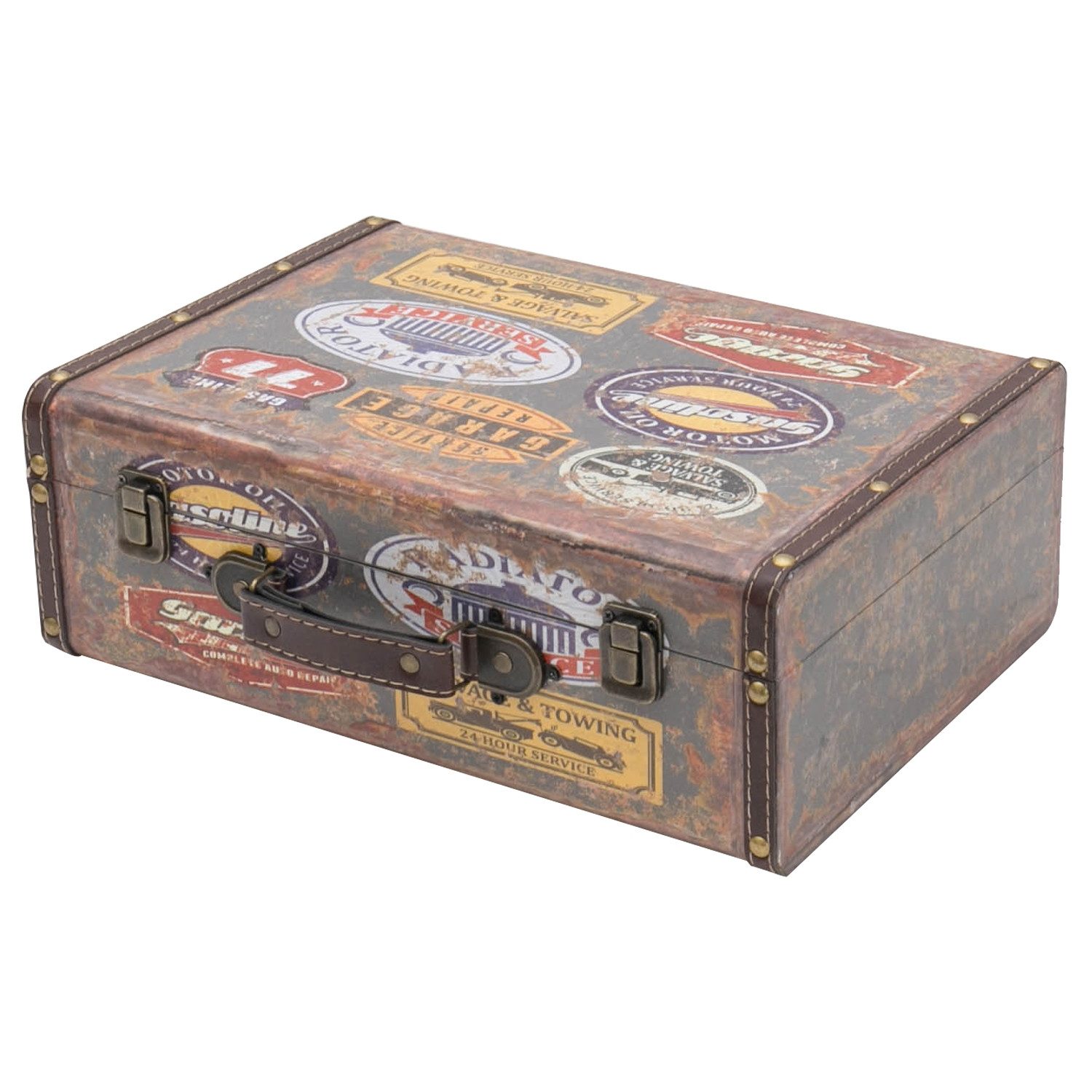 HMF Aufbewahrungsbox Handgefertigter Vintage Koffer aus Holz, Deko Koffer, Deko Koffer, Geschenkkoffer Garagen Design 38 x 26 x 13 cm