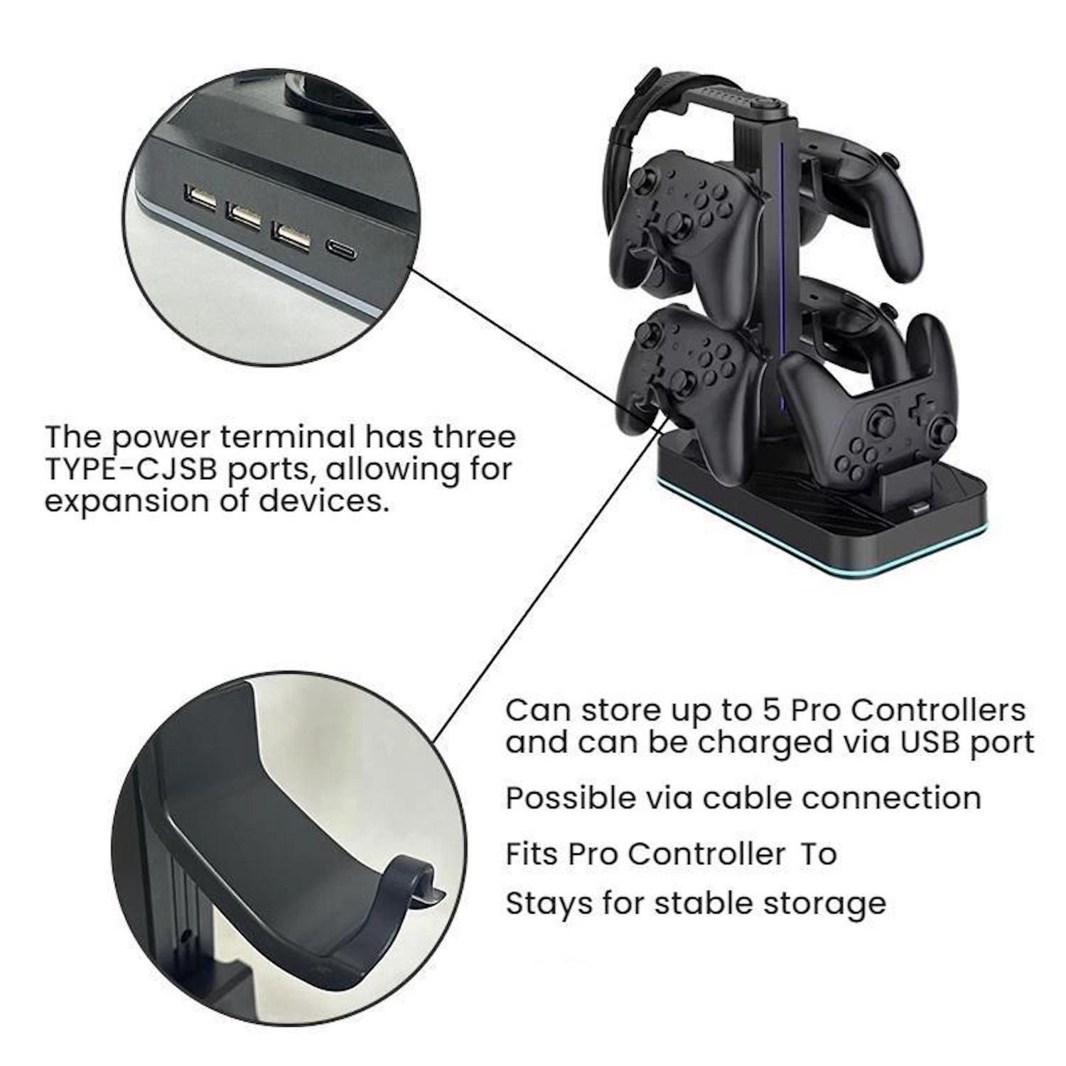 Wigento Handyhülle Für Nintendo Switch 2 Pro Controller Ladestation mit Headset-Halter, Schnellladefunktion, Stabil, Platzsparend, Multifunktional