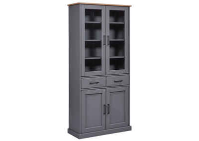 Inter Link Vitrine Oak Colori Vitrine Küchenvitrine mit 2 Schubladen 4 Türen, aus Massivholz, Landhaus modern