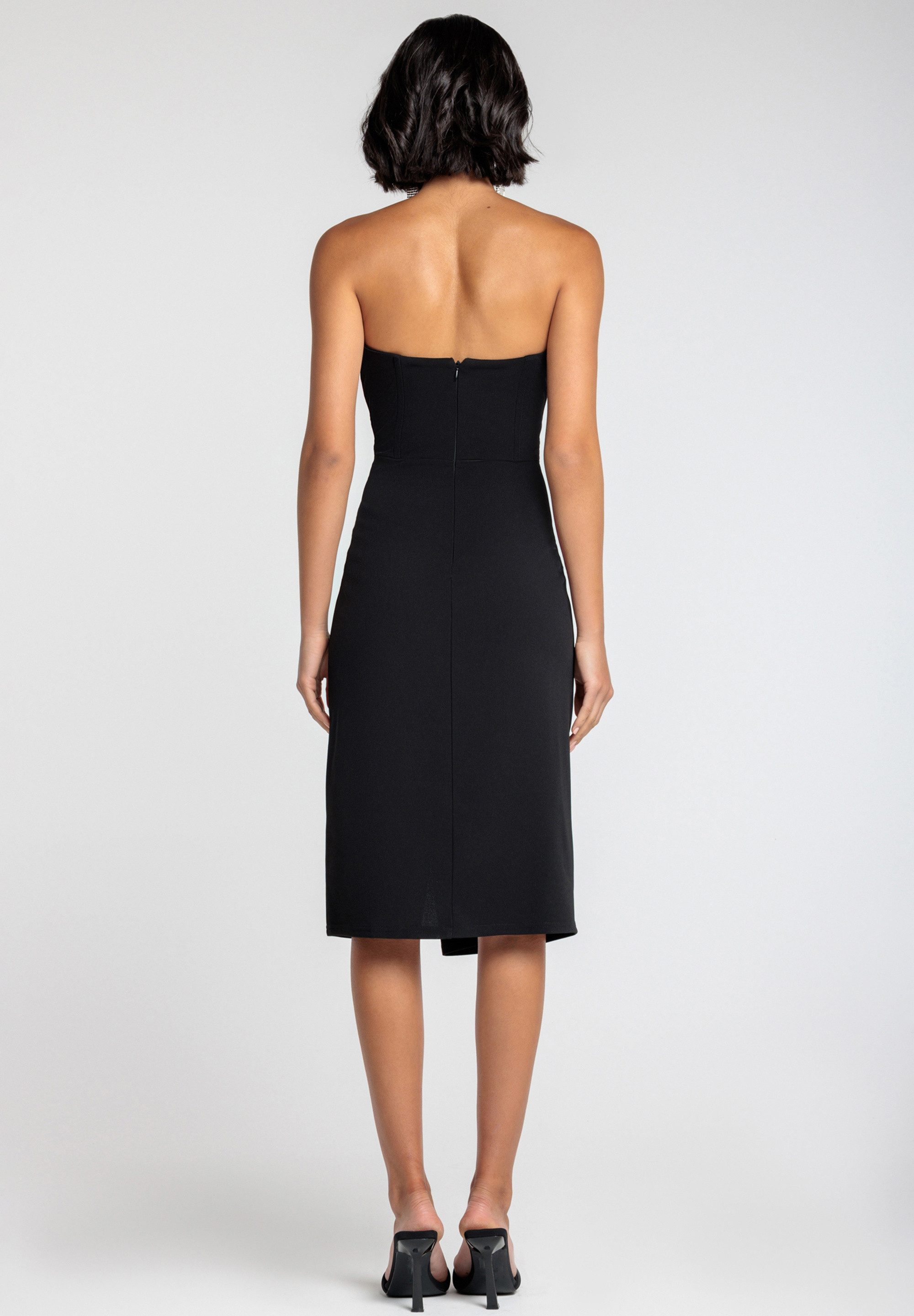 Goddiva Midikleid Satin Collar Scuba Midi Dress Satinkragen, Wickeloptik, figurbetont, Beinschlitz, klassischer Look