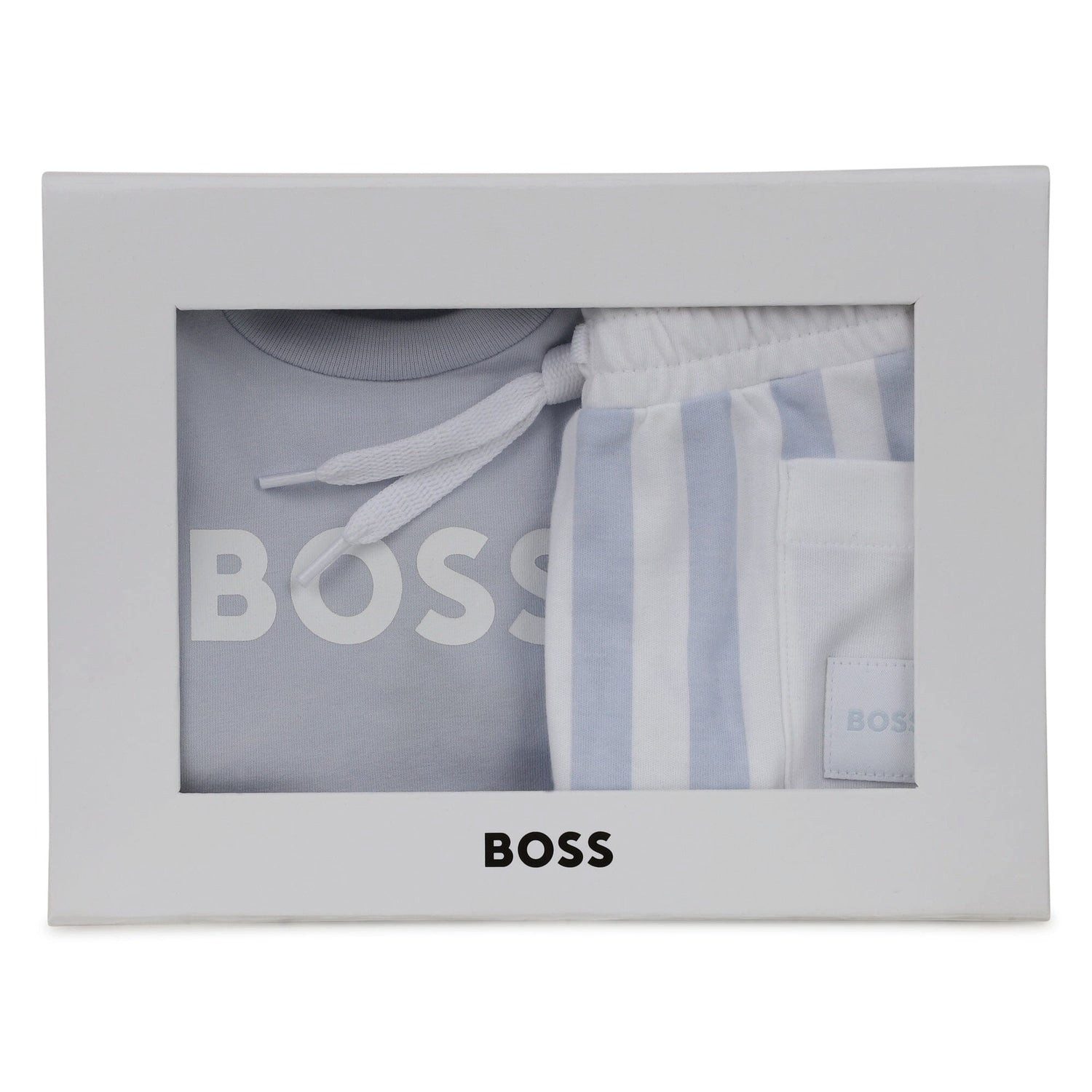 Boss Kidswear Neugeborenen-Geschenkset BOSS Baby T-Shirt + Shorts Set „Himmelblau“ – Logo-Shirt & Streifensho