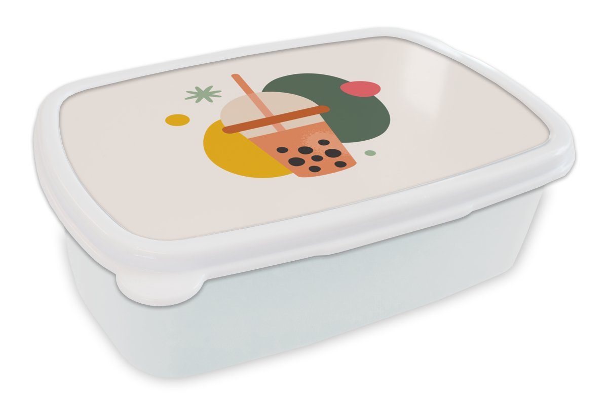 MuchoWow Lunchbox Sommer - Minimalismus - Formulare, Kunststoff, (2-tlg), Brotbox für Kinder und Erwachsene, Brotdose, für Jungs und Mädchen weiß