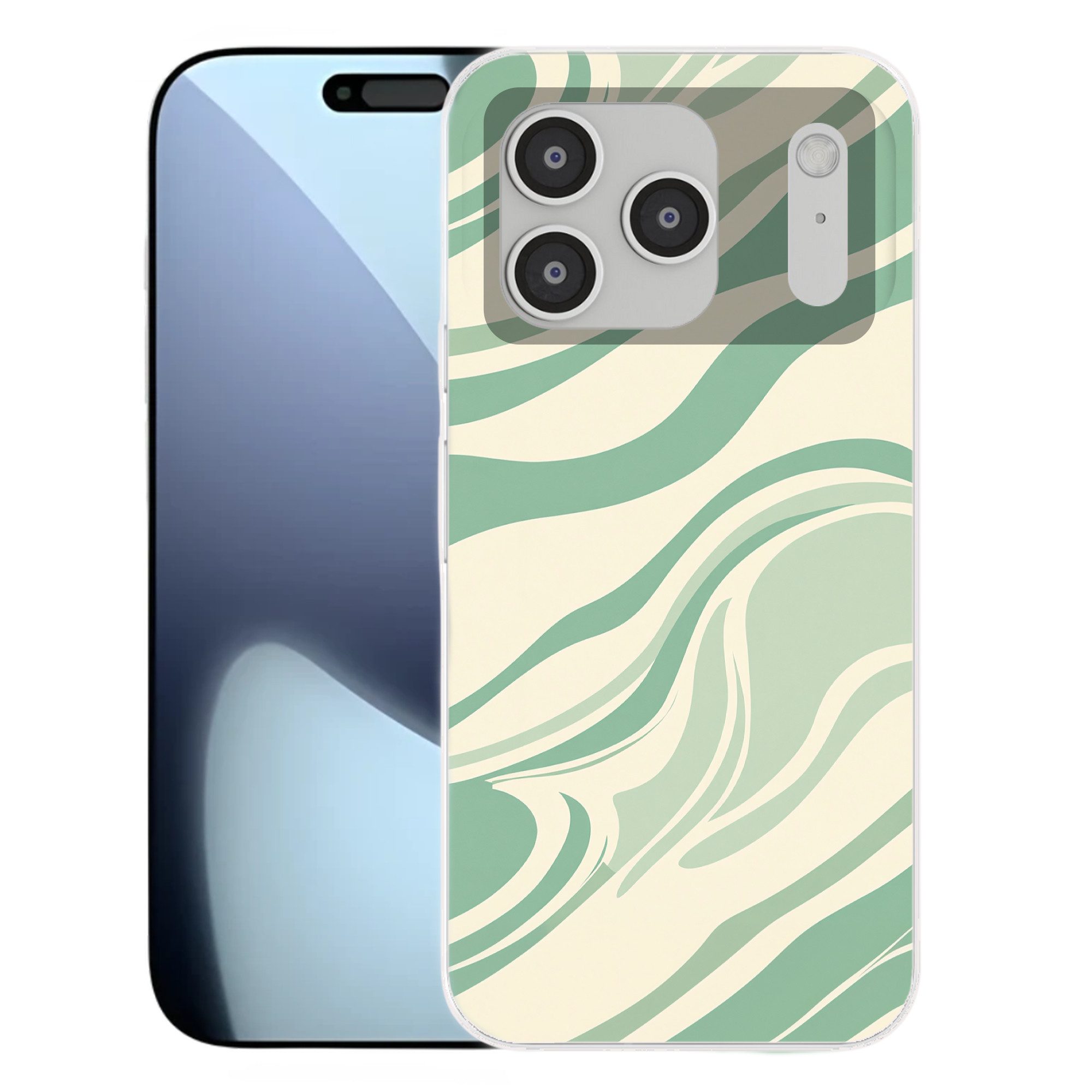 MuchoWow Handyhülle für Apple iPhone 17 Pro Organische Linien - Mintgrün - Marmor, Smartphone-Bumper, Print, Handy Schutzhülle Dünn