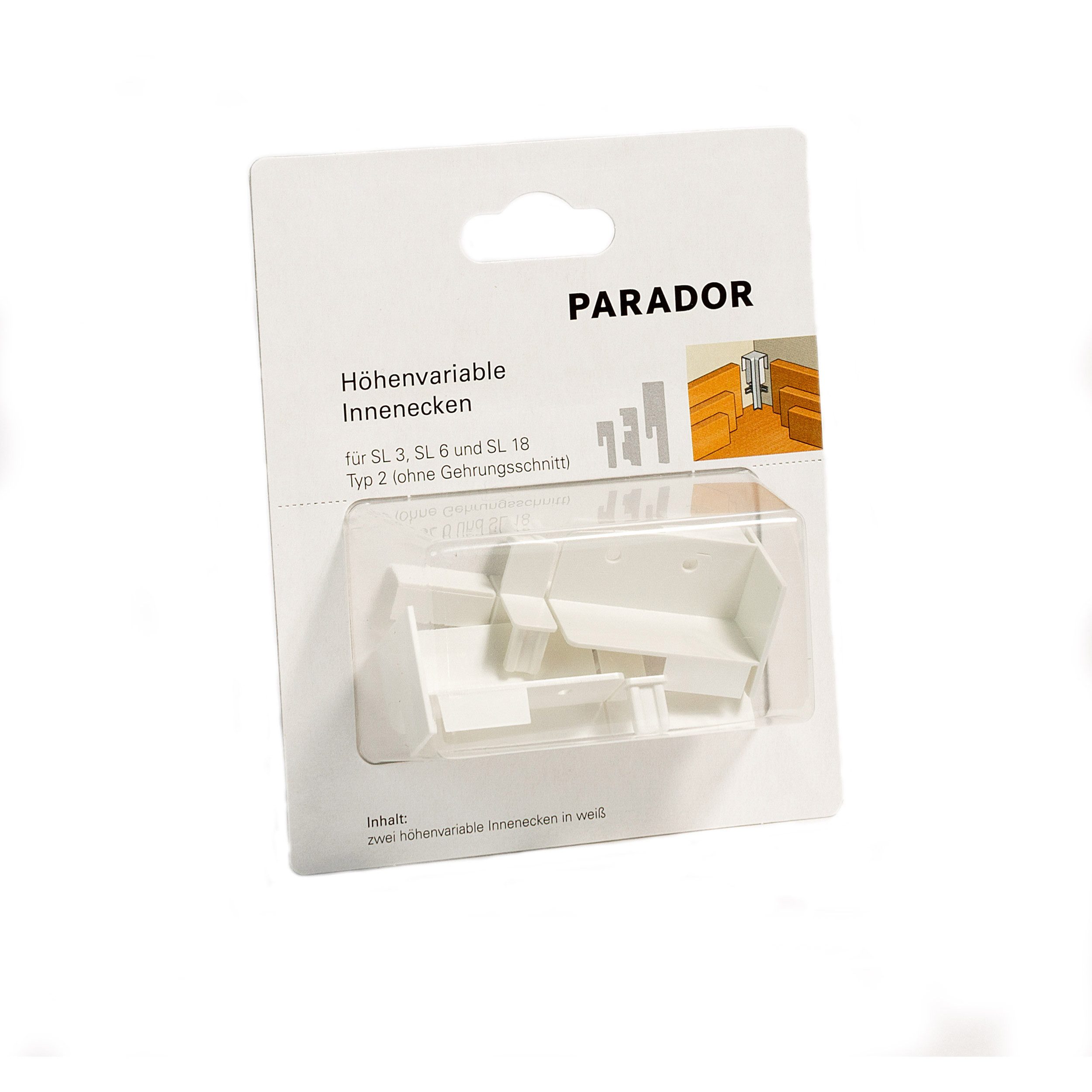 PARADOR Sockelleisten-Innenecke variabel Typ 2 für Sockelleisten SL 3, SL 5,SL 5 WF und SL 18, L: 4 cm, H: 14 cm, Für eine optimale und saubere Innenecke, 1-St., Kein Gehrungsschnitt erforderlich, Auf den Einsatz für die Sockelleisten SL 3, 5, 5 WF, 18 abgestimmt